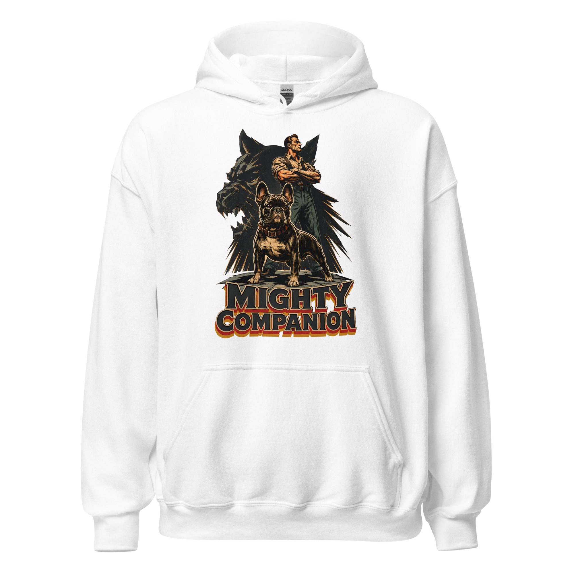 Mighty Companion Heavy Blend Hoodie - Unisex French Bulldog Lovers Graphic Pullover H-16 by printfluence.net
