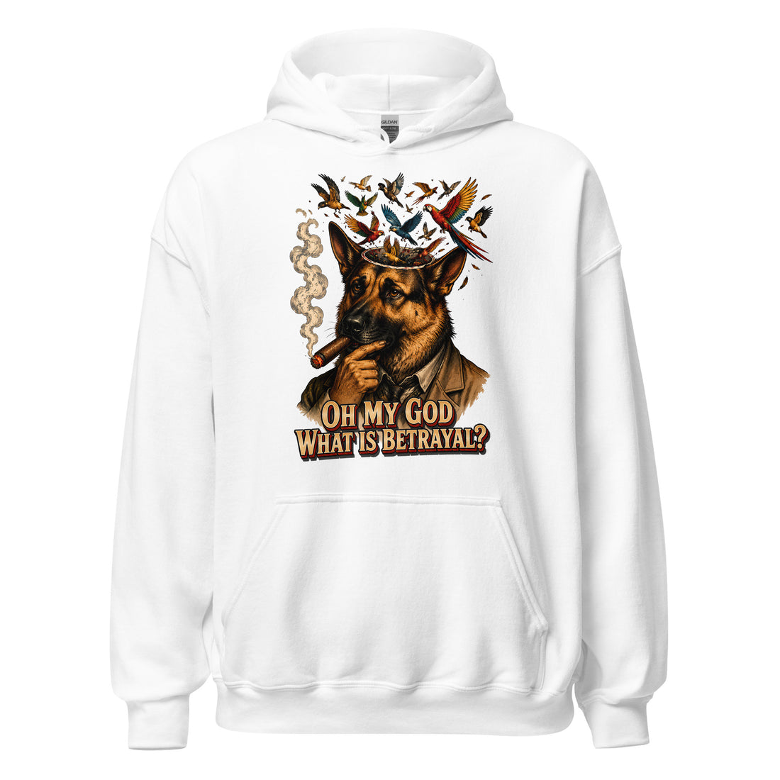 German Shepherd Lovers Unisex Hoodie | "The Tragedy of Consciousness" Philosophical Graphic Sweatshirt by printfluence.net