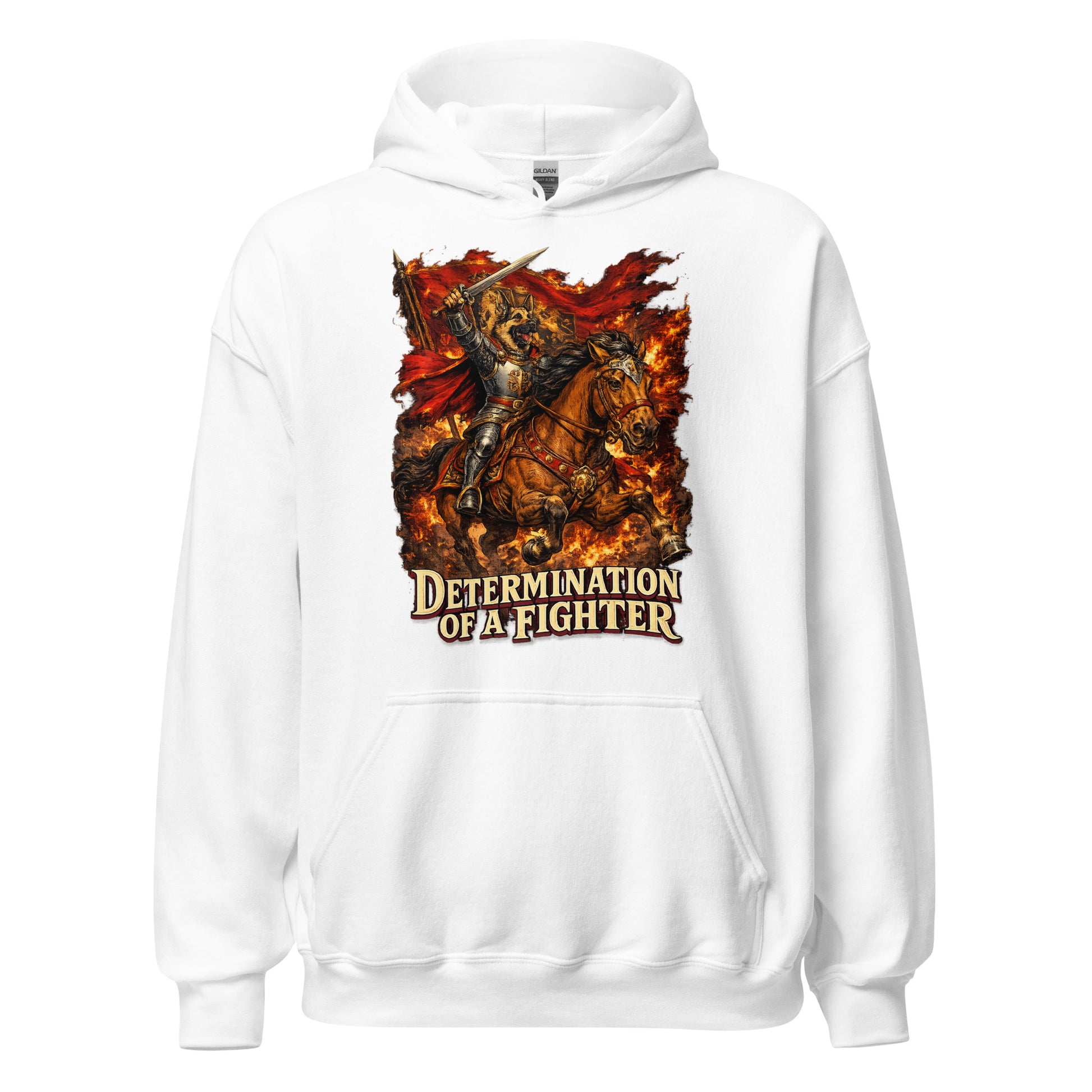 German Shepherd Lovers Unisex Hoodie | "Determination of a Fighter" Medieval Knight Graphic Sweatshirt by printfluence.net