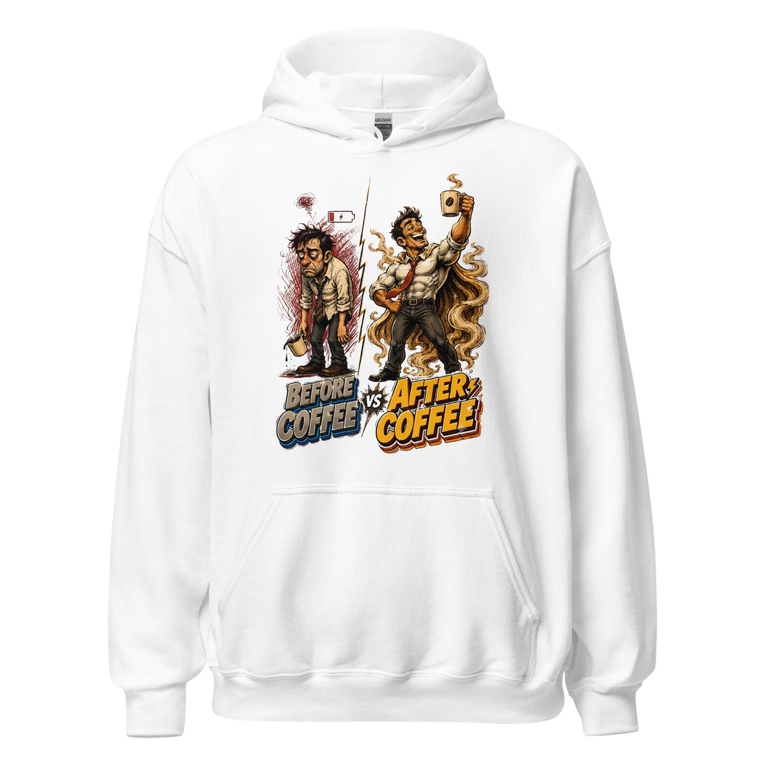 Coffee Lovers Unisex Hoodie Before vs After Coffee – Funny Office Humor Graphic Pullover by printfluence.net