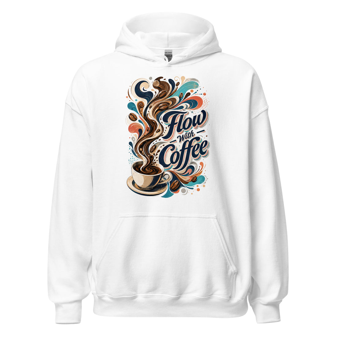 Coffee Lovers Unisex Hoodie Flow with Coffee – Abstract Swirl & Coffee Bean Graphic Pullover by printfluence.net