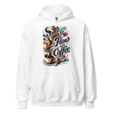 Coffee Lovers Unisex Hoodie Flow with Coffee – Abstract Swirl & Coffee Bean Graphic Pullover by printfluence.net