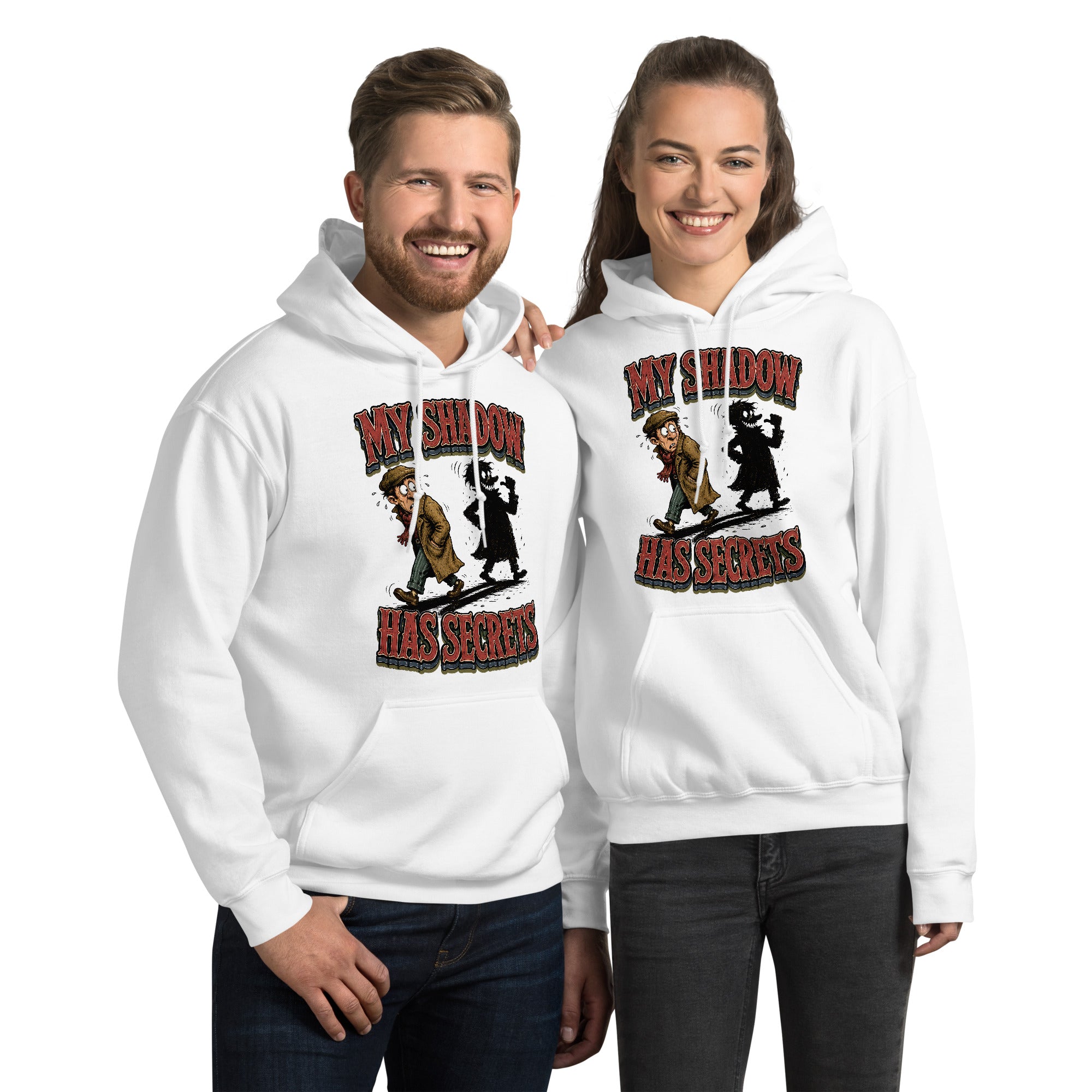Horror & Mystery Lovers Unisex Heavyweight Fleece Hoodie with "My Shadow Has Secrets" Design by printfluence.net