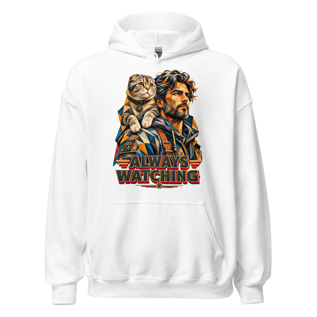 Cat Lovers Unisex Heavy Blend Hoodie – Scottish Fold "Always Watching" Geometric Cat Design by printfluence.net