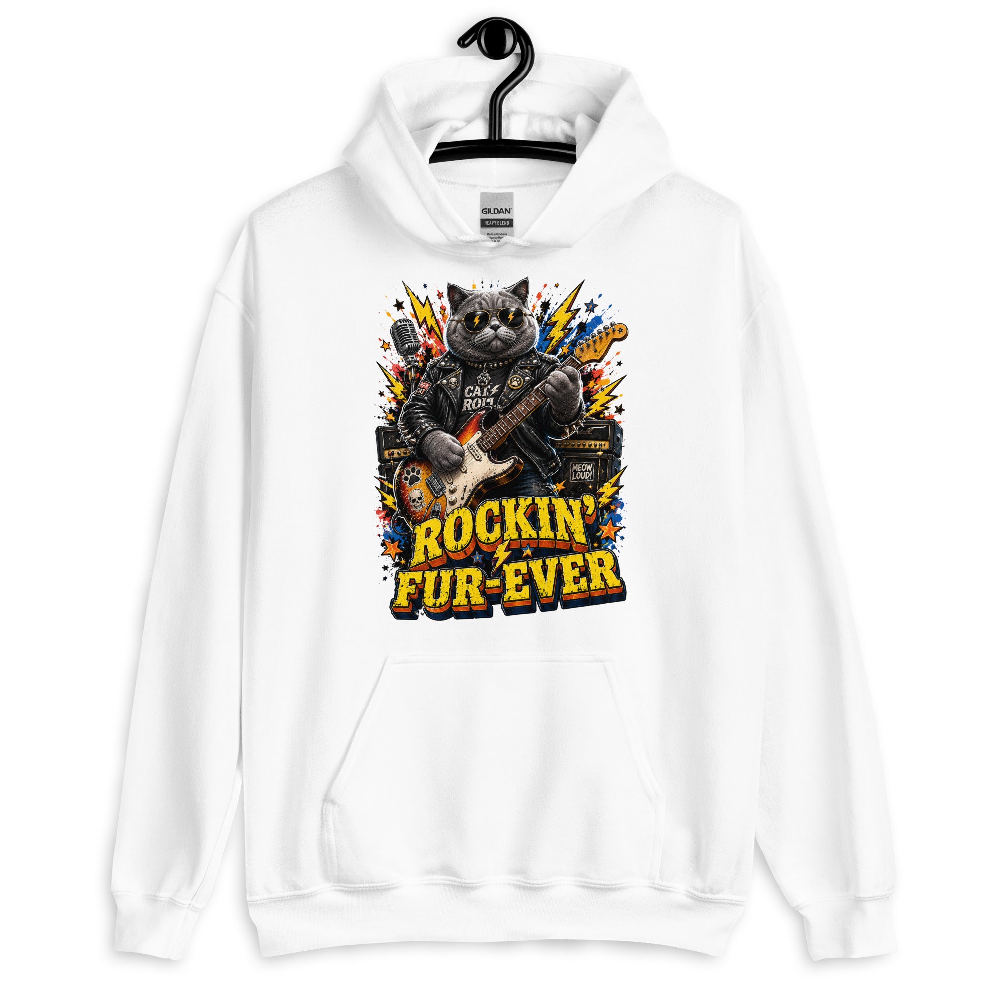 Cat Lovers Unisex Heavy Blend Hoodie "Rockin’ Fur-Ever" by printfluence.net