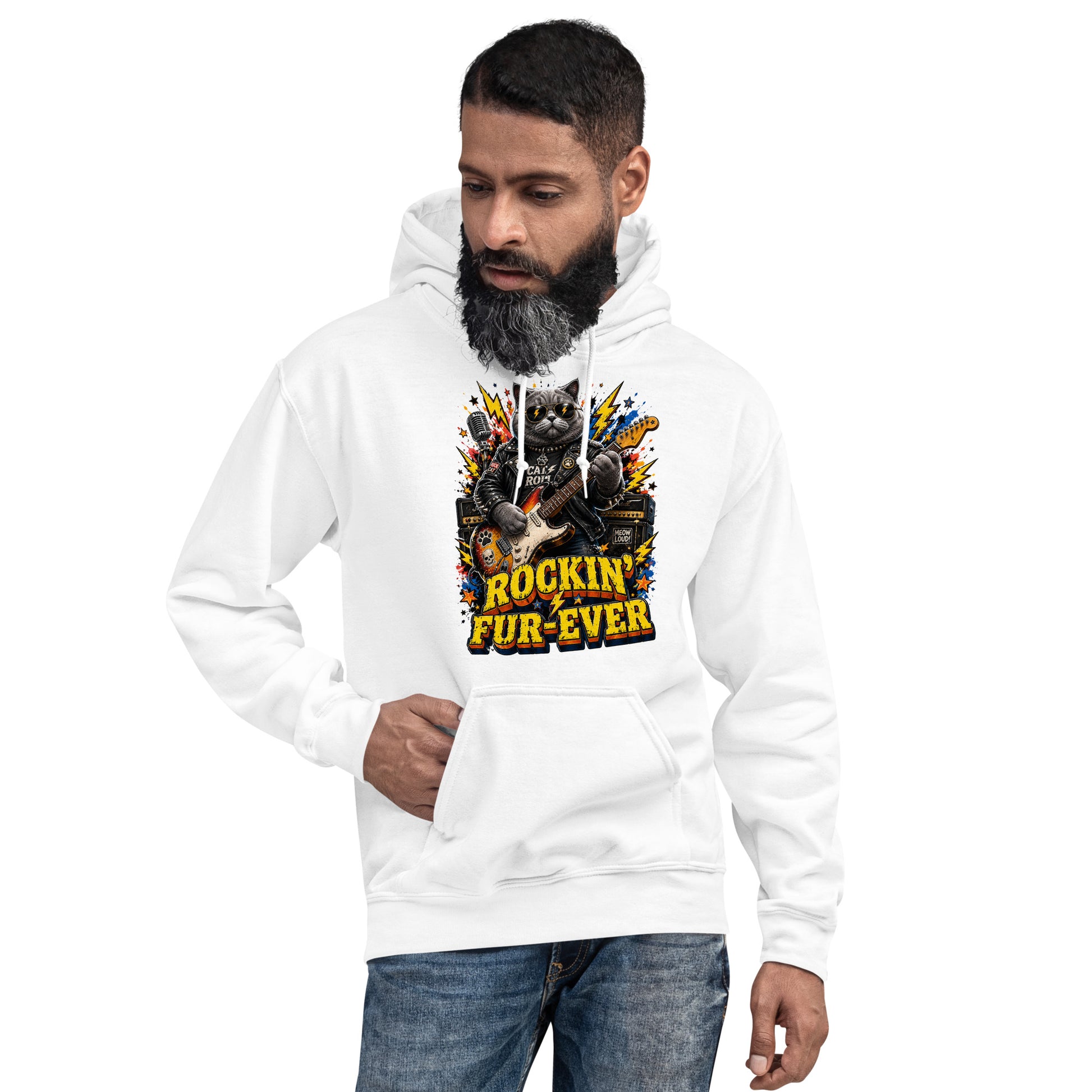 Cat Lovers Unisex Heavy Blend Hoodie "Rockin’ Fur-Ever" by printfluence.net