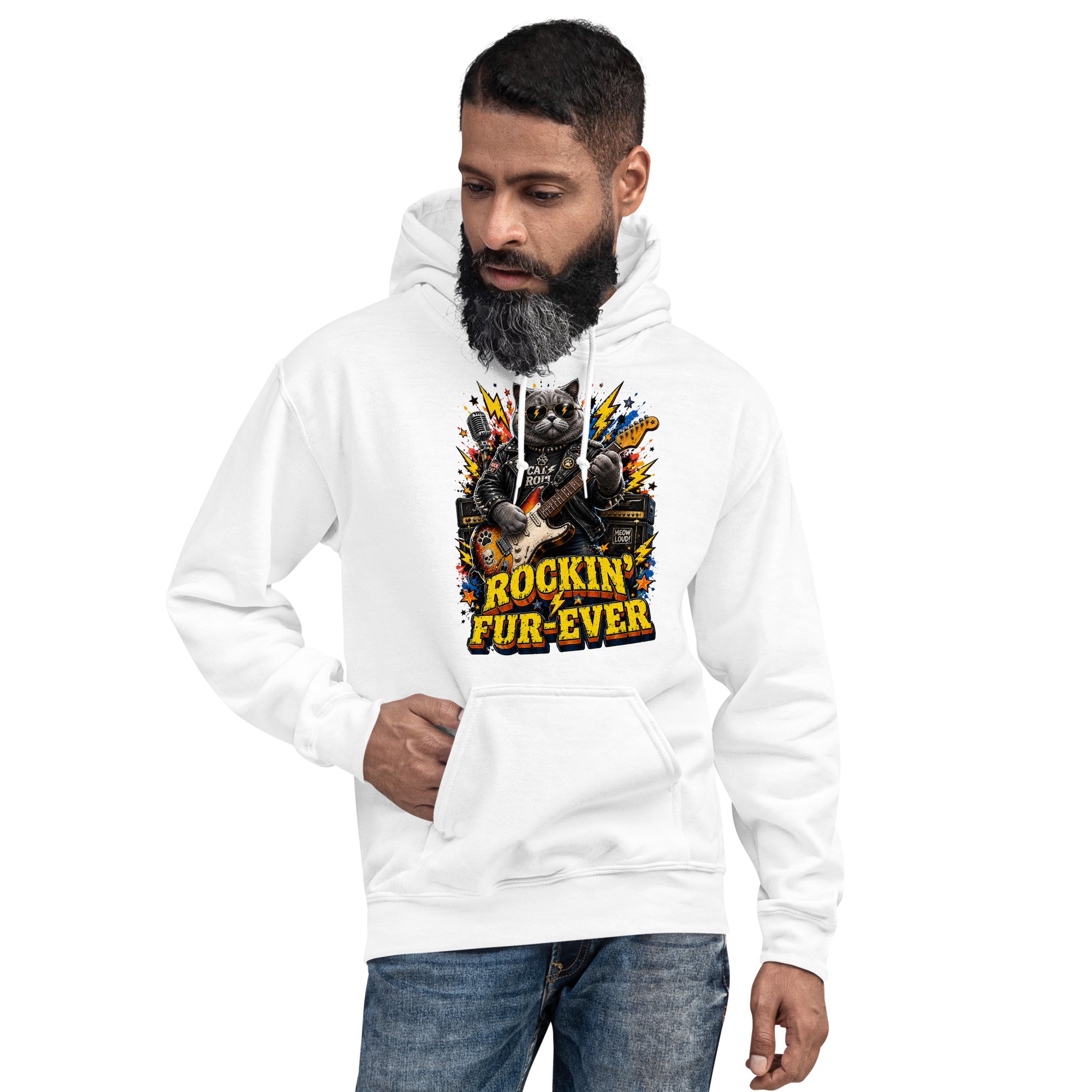 Cat Lovers Unisex Heavy Blend Hoodie "Rockin’ Fur-Ever" by printfluence.net
