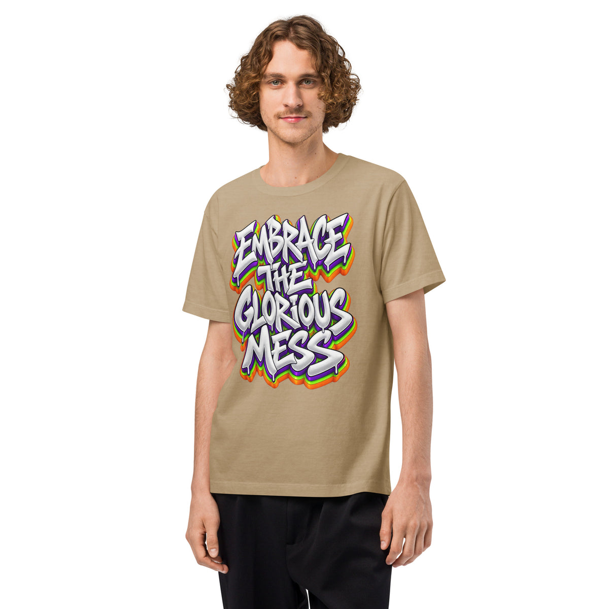 Inspirational Quotes Lovers | Unisex Heavyweight Garment Dye Tee — EMBRACE THE GLORIOUS MESS by printfluence
