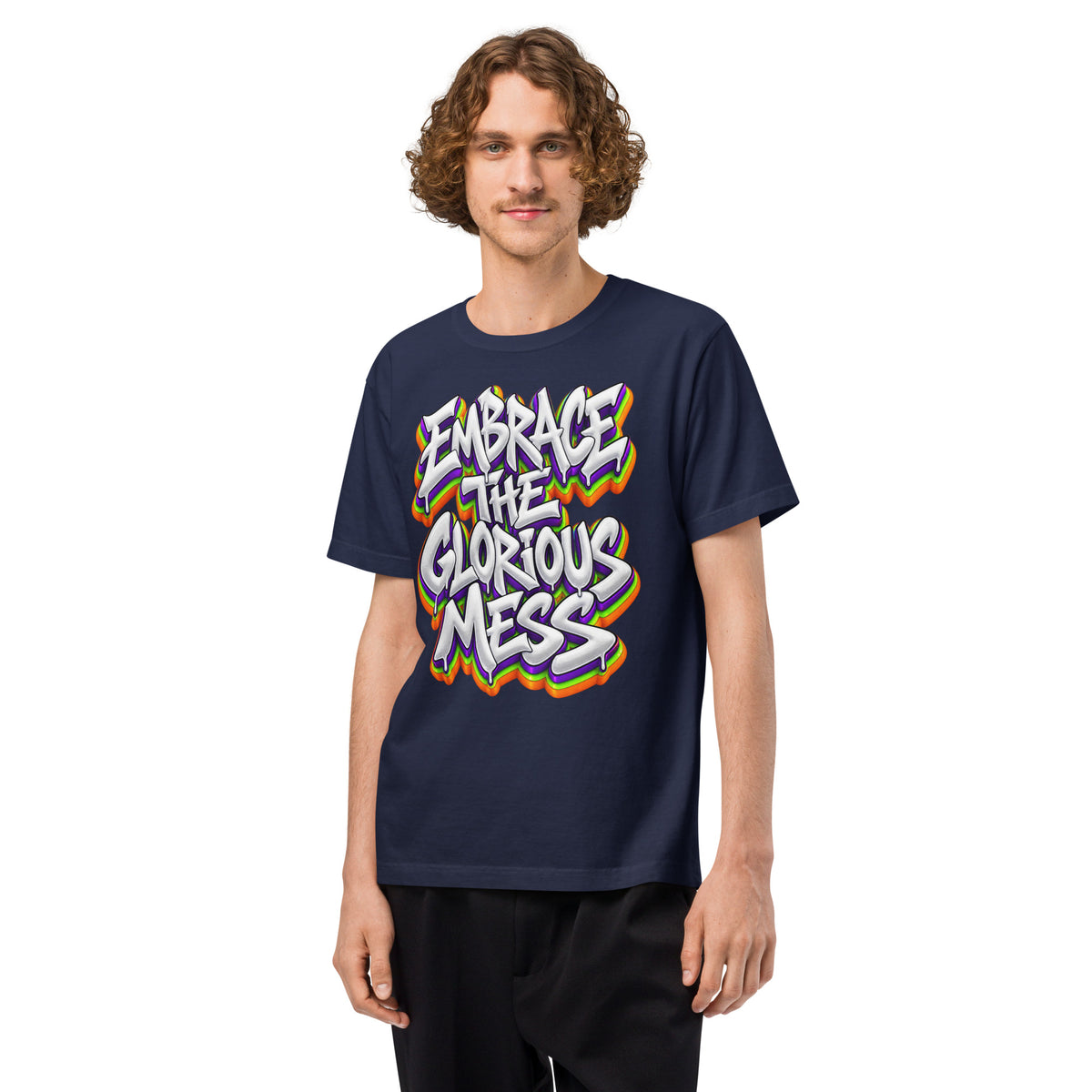 Inspirational Quotes Lovers | Unisex Heavyweight Garment Dye Tee — EMBRACE THE GLORIOUS MESS by printfluence