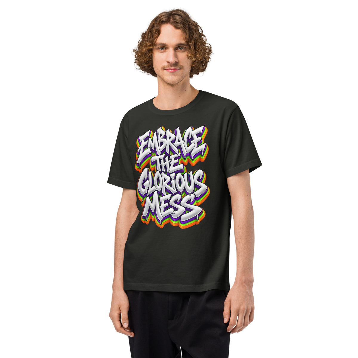 Inspirational Quotes Lovers | Unisex Heavyweight Garment Dye Tee — EMBRACE THE GLORIOUS MESS by printfluence