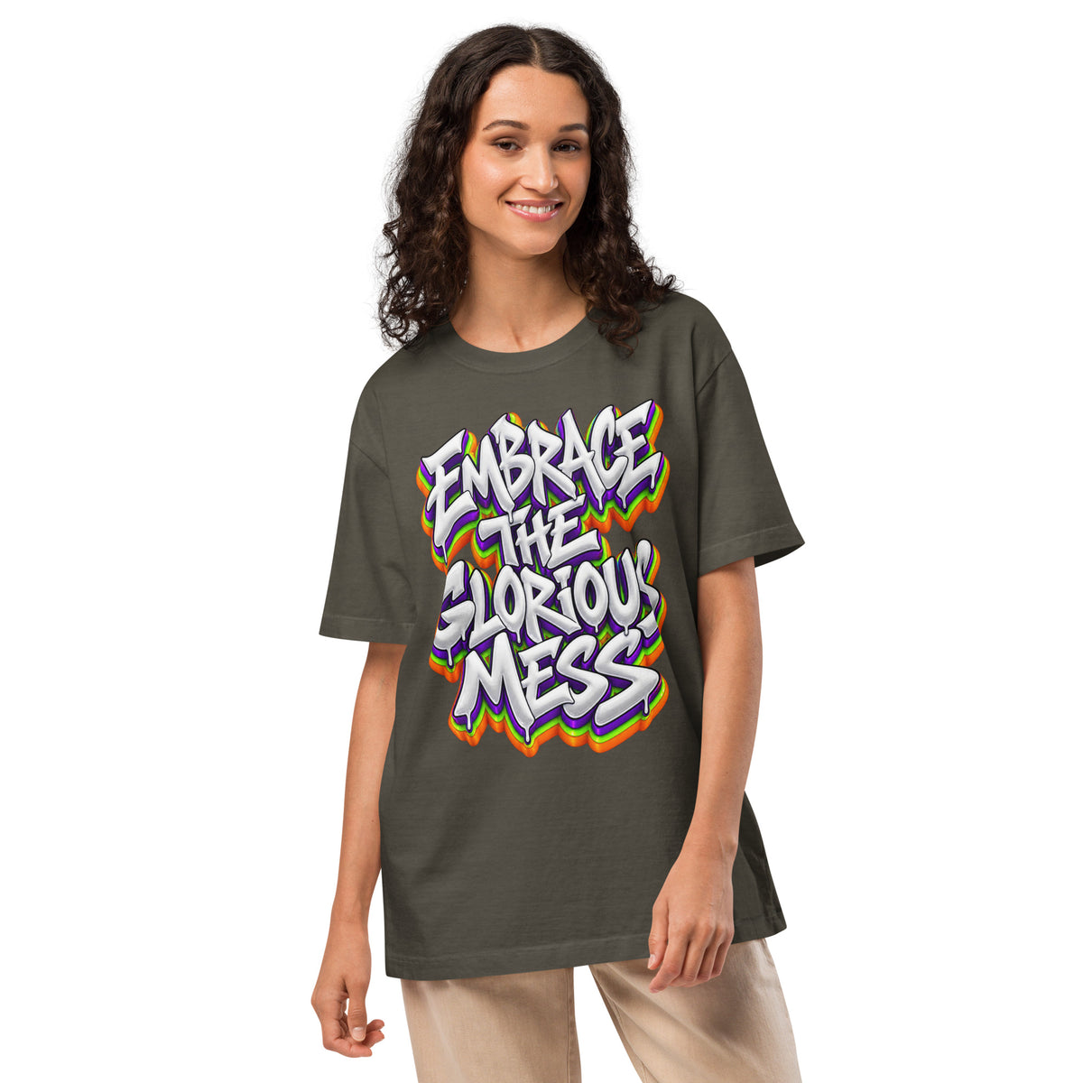 Inspirational Quotes Lovers | Unisex Heavyweight Garment Dye Tee — EMBRACE THE GLORIOUS MESS by printfluence
