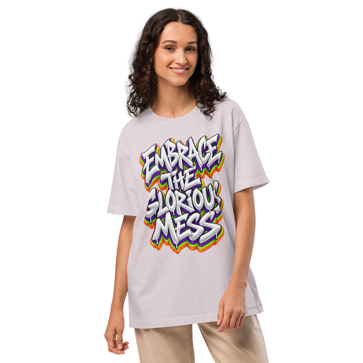 Inspirational Quotes Lovers | Unisex Heavyweight Garment Dye Tee — EMBRACE THE GLORIOUS MESS by printfluence