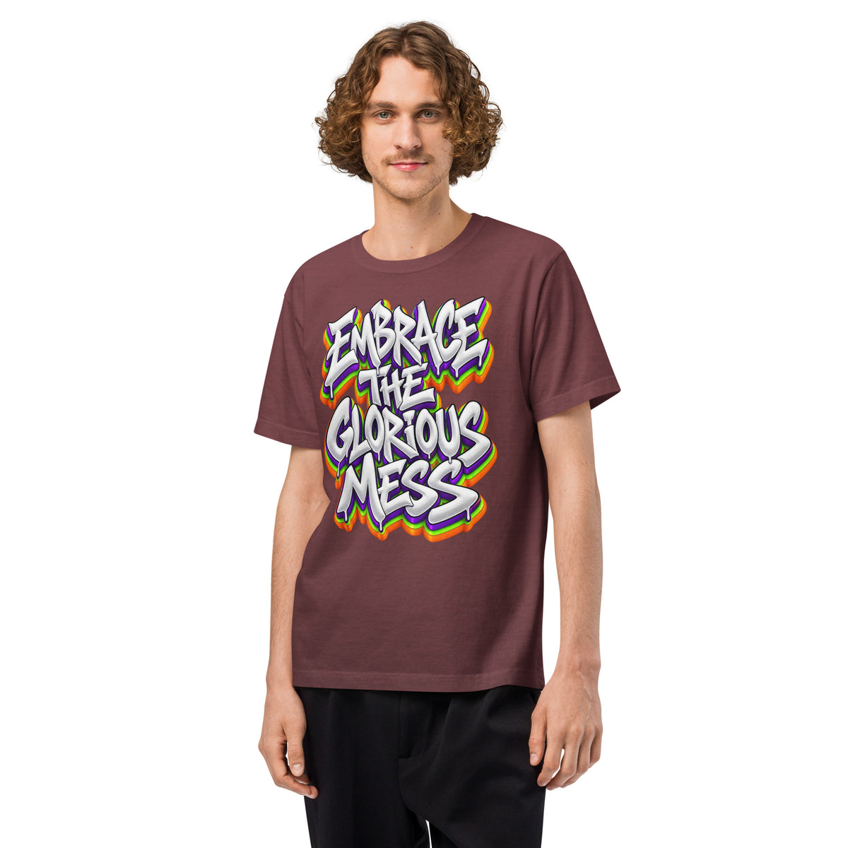 Inspirational Quotes Lovers | Unisex Heavyweight Garment Dye Tee — EMBRACE THE GLORIOUS MESS by printfluence