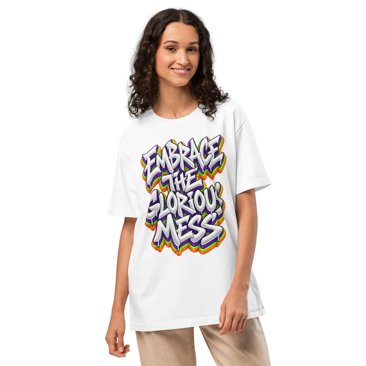 Inspirational Quotes Lovers | Unisex Heavyweight Garment Dye Tee — EMBRACE THE GLORIOUS MESS by printfluence