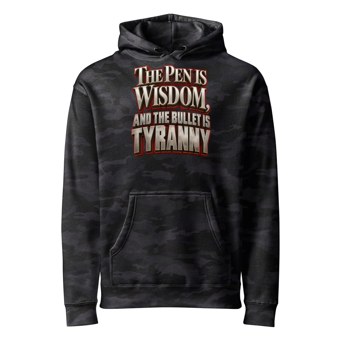 Inspirational Quotes Lovers | Unisex Heavyweight Hooded Sweatshirt — THE PEN IS WISDOM, AND THE BULLET IS TYRANNY by printfluence