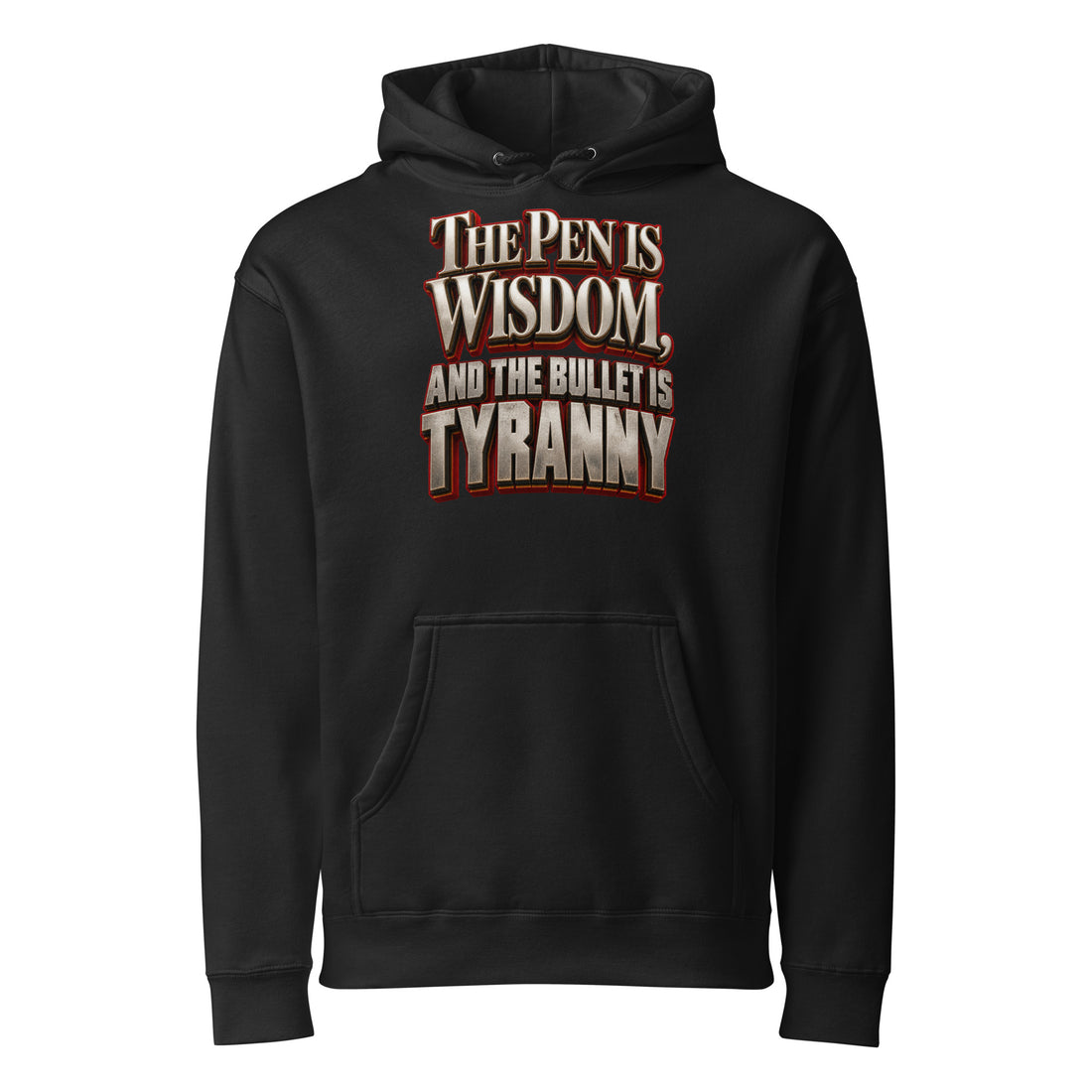 Inspirational Quotes Lovers | Unisex Heavyweight Hooded Sweatshirt — THE PEN IS WISDOM, AND THE BULLET IS TYRANNY by printfluence