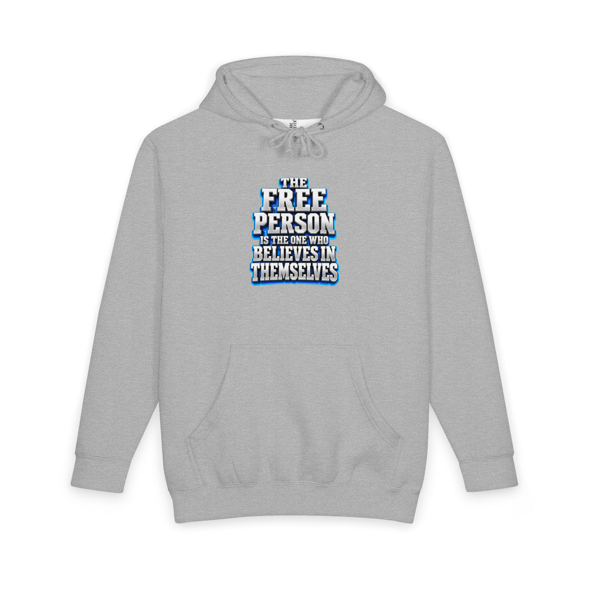 Inspirational Quotes Lovers | Unisex Heavyweight Pullover Hoodie — THE FREE PERSON IS THE ONE WHO BELIEVES IN THEMSELVES by printfluence