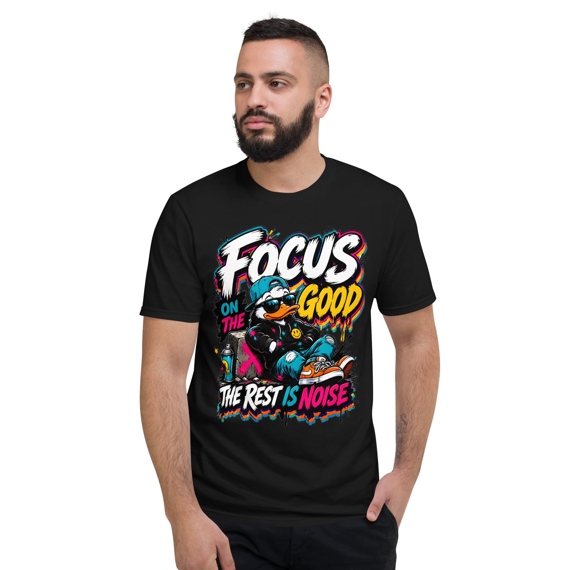 Short-Sleeve T-Shirt - Elite Streetwear Duck Focus On The Good - Premium Radical Graffiti Art Design by printfluence.net