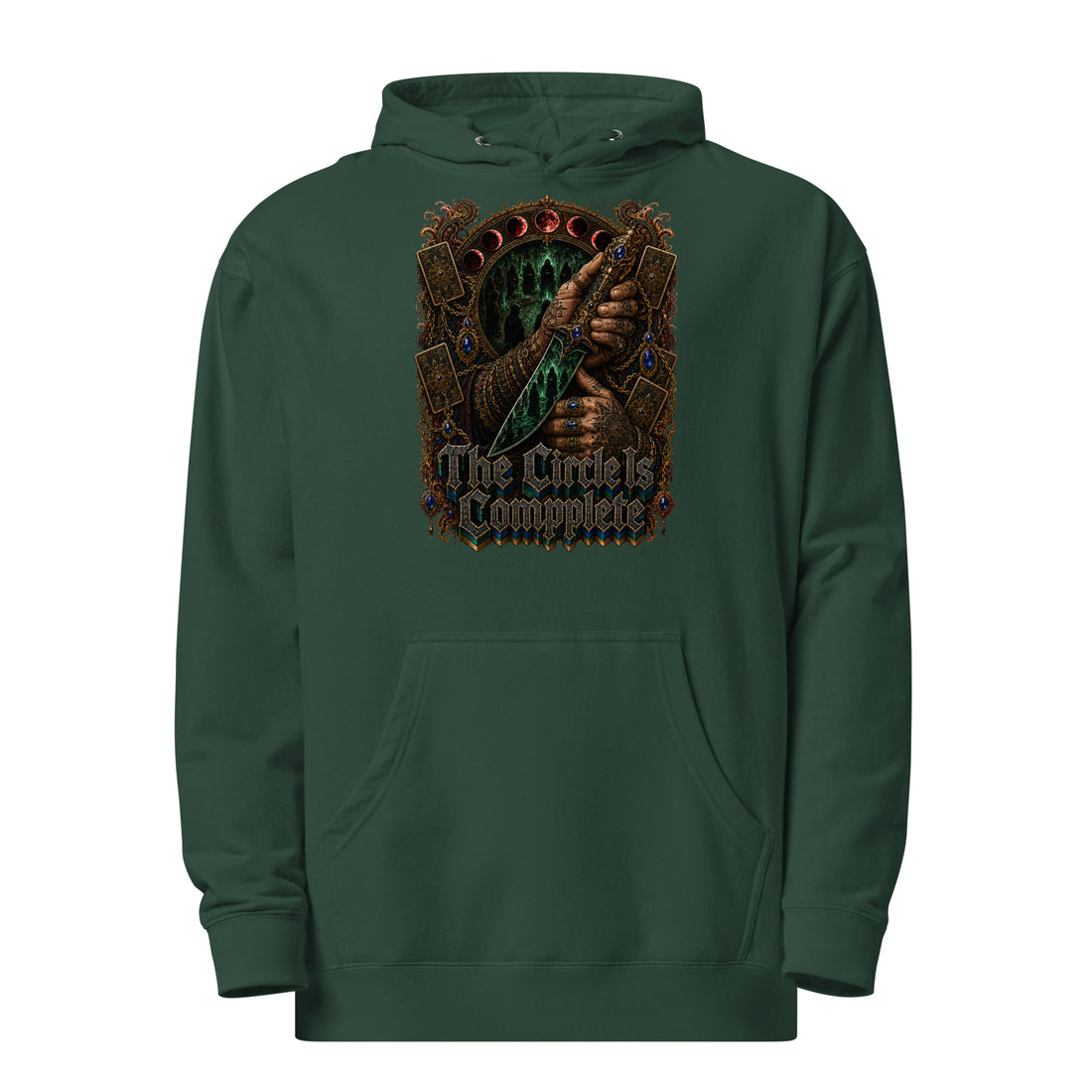 Occult & Esoteric Art Lovers Unisex Midweight Hoodie with Ritual Dagger and "The Circle Is Complete" Design by printfluence.net