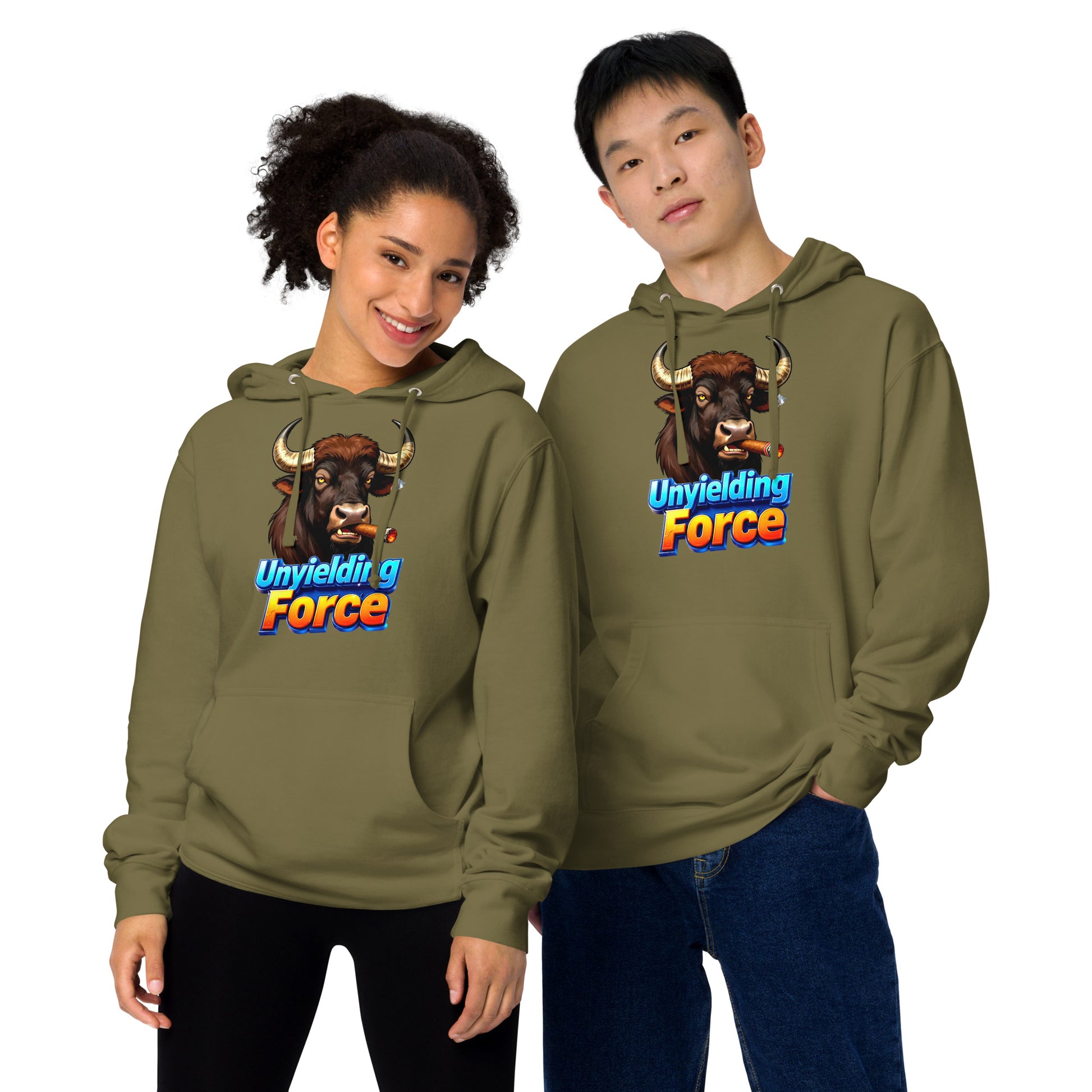 Unisex midweight hoodie - Unyielding Force Bull Hoodie – Alpha Power Unisex Midweight by printfluence.net