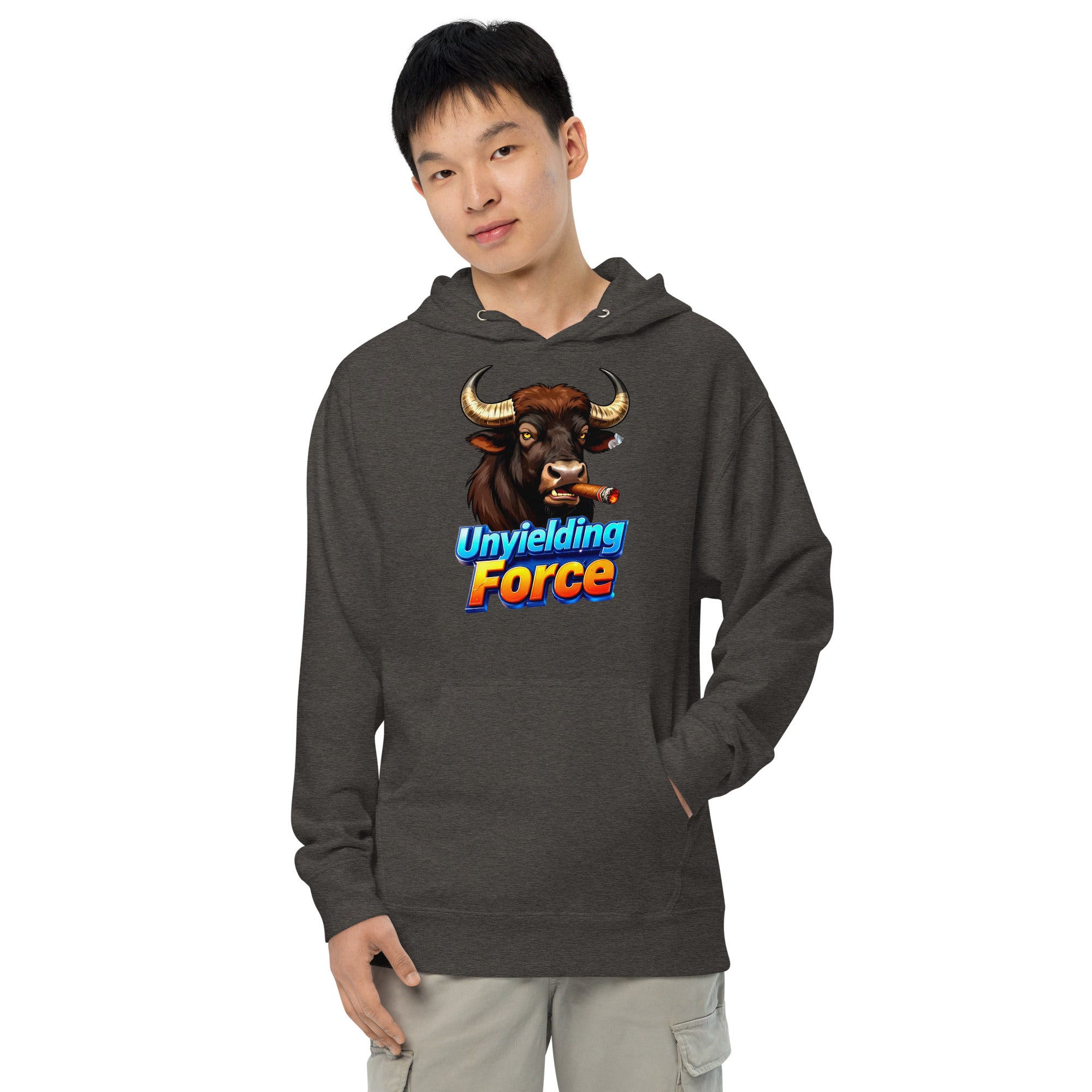 Unisex midweight hoodie - Unyielding Force Bull Hoodie – Alpha Power Unisex Midweight by printfluence.net