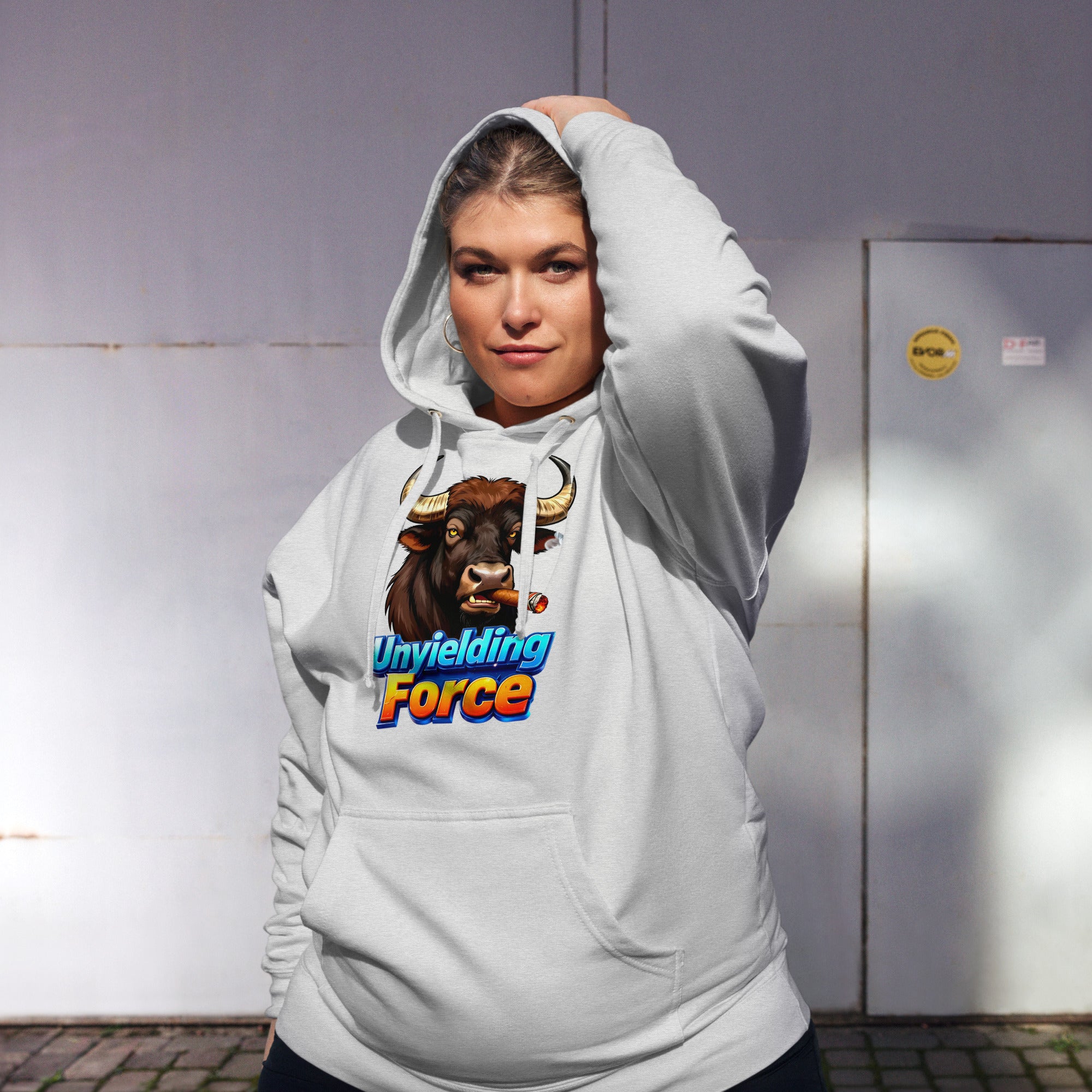 Unisex midweight hoodie - Unyielding Force Bull Hoodie – Alpha Power Unisex Midweight by printfluence.net