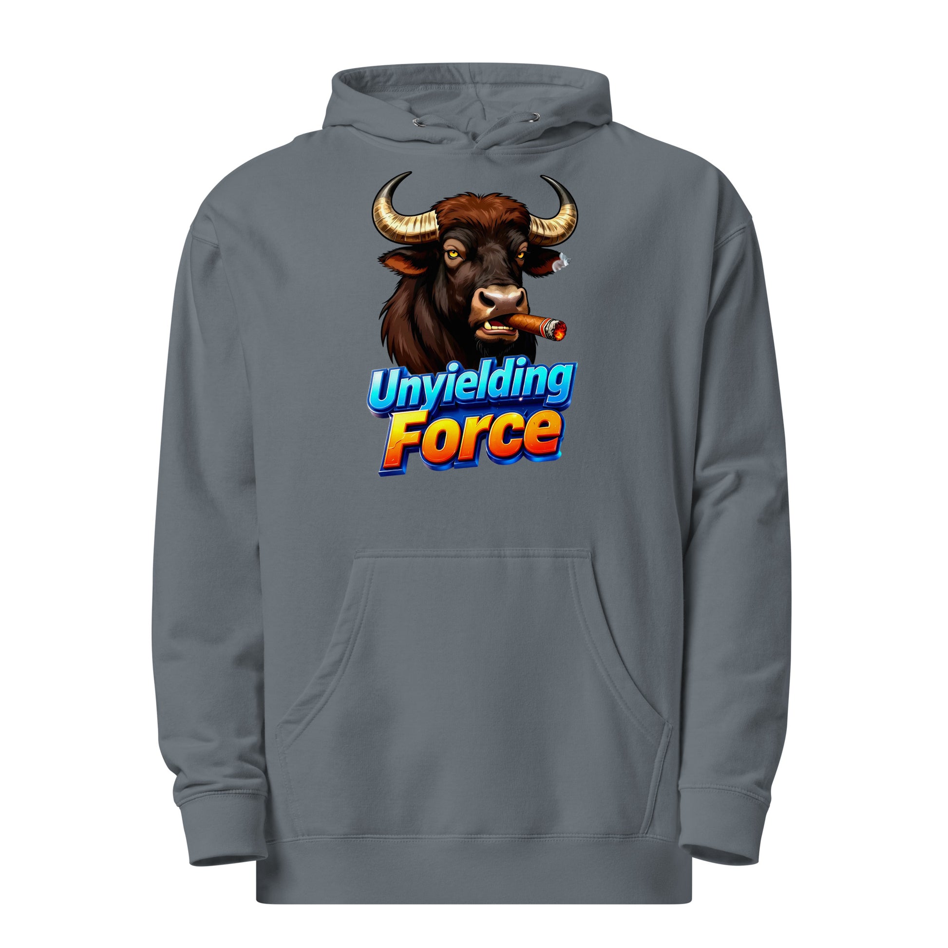 Unisex midweight hoodie - Unyielding Force Bull Hoodie – Alpha Power Unisex Midweight by printfluence.net