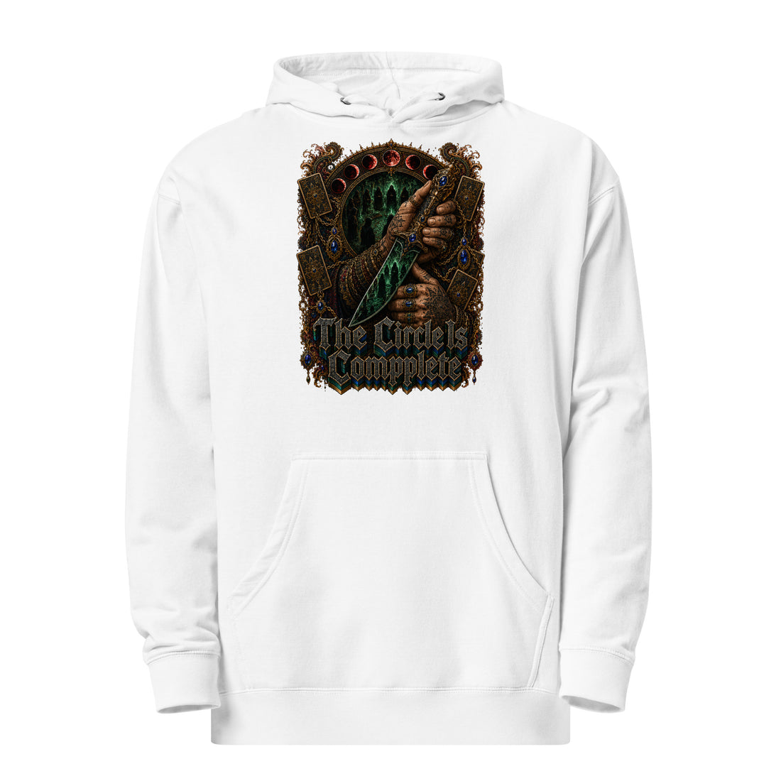 Occult & Esoteric Art Lovers Unisex Midweight Hoodie with Ritual Dagger and "The Circle Is Complete" Design by printfluence.net