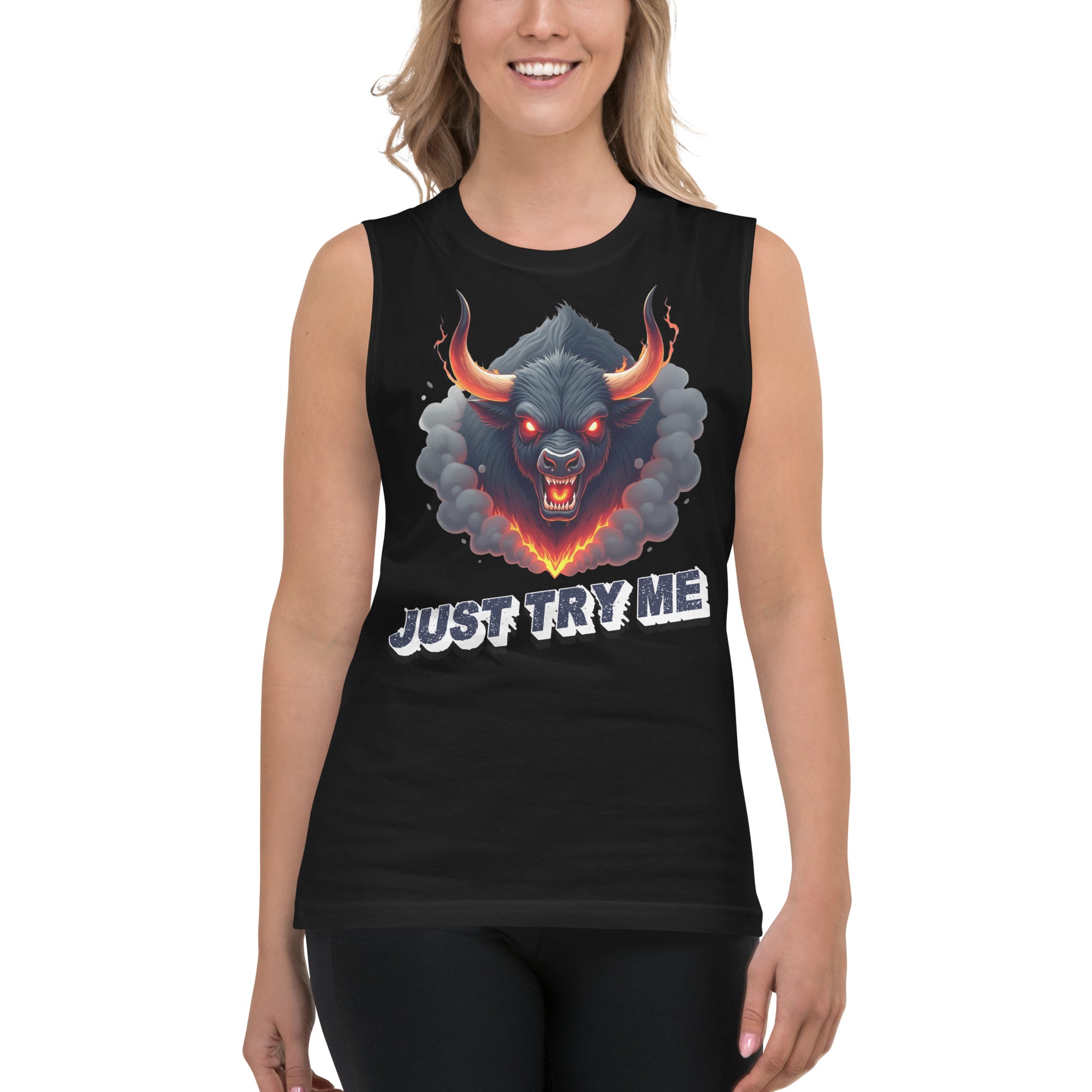 Muscle Shirt - Just Try Me Bull Muscle Tank – Fearless Power for Elite Warriors by printfluence.net