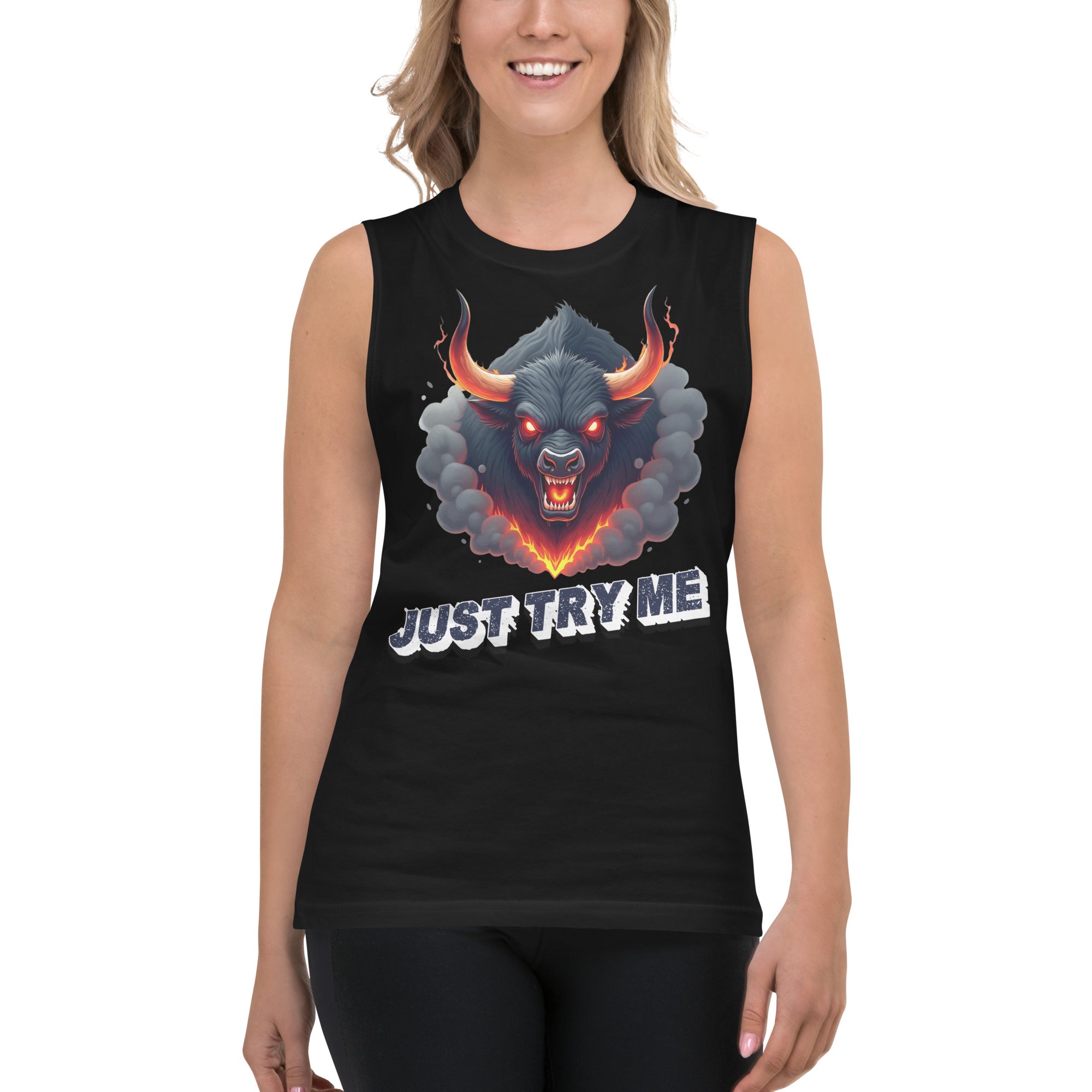 Muscle Shirt - Just Try Me Bull Muscle Tank – Fearless Power for Elite Warriors by printfluence.net