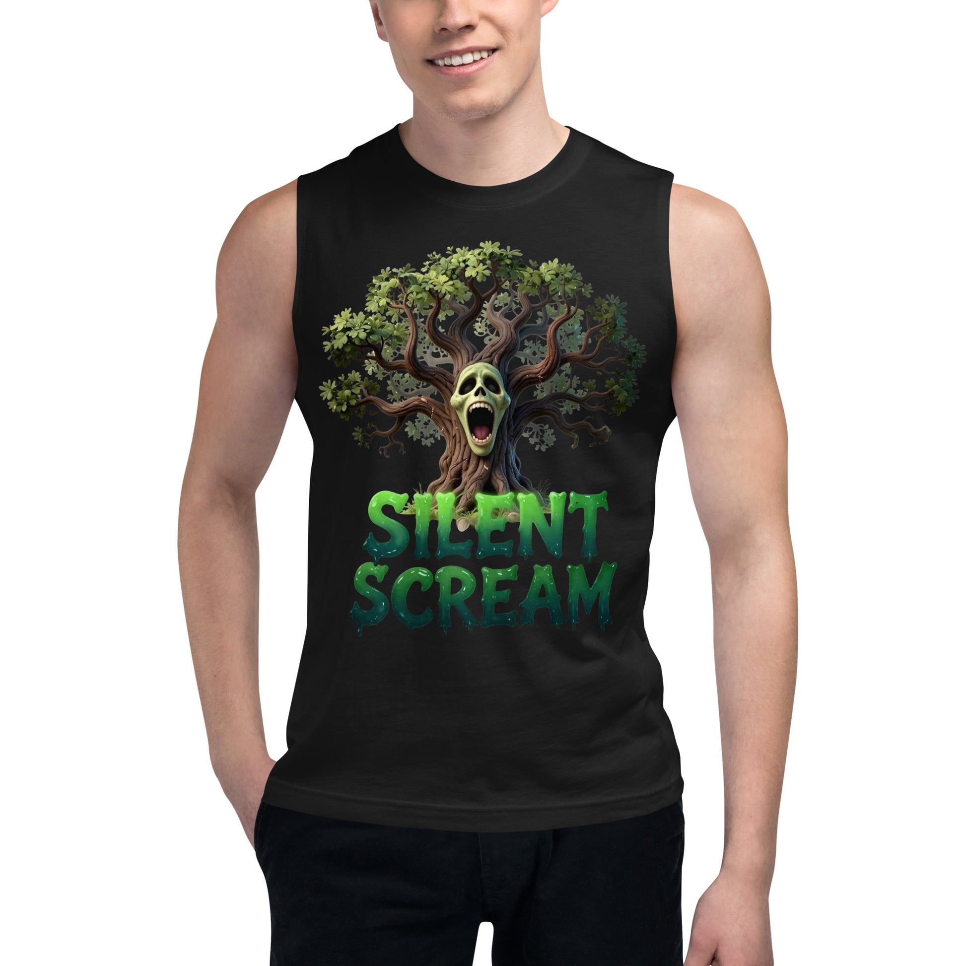 Muscle Shirt - Silent Scream Horror Tree Muscle Tank – Elite Edge for Visionary Leaders by printfluence.net