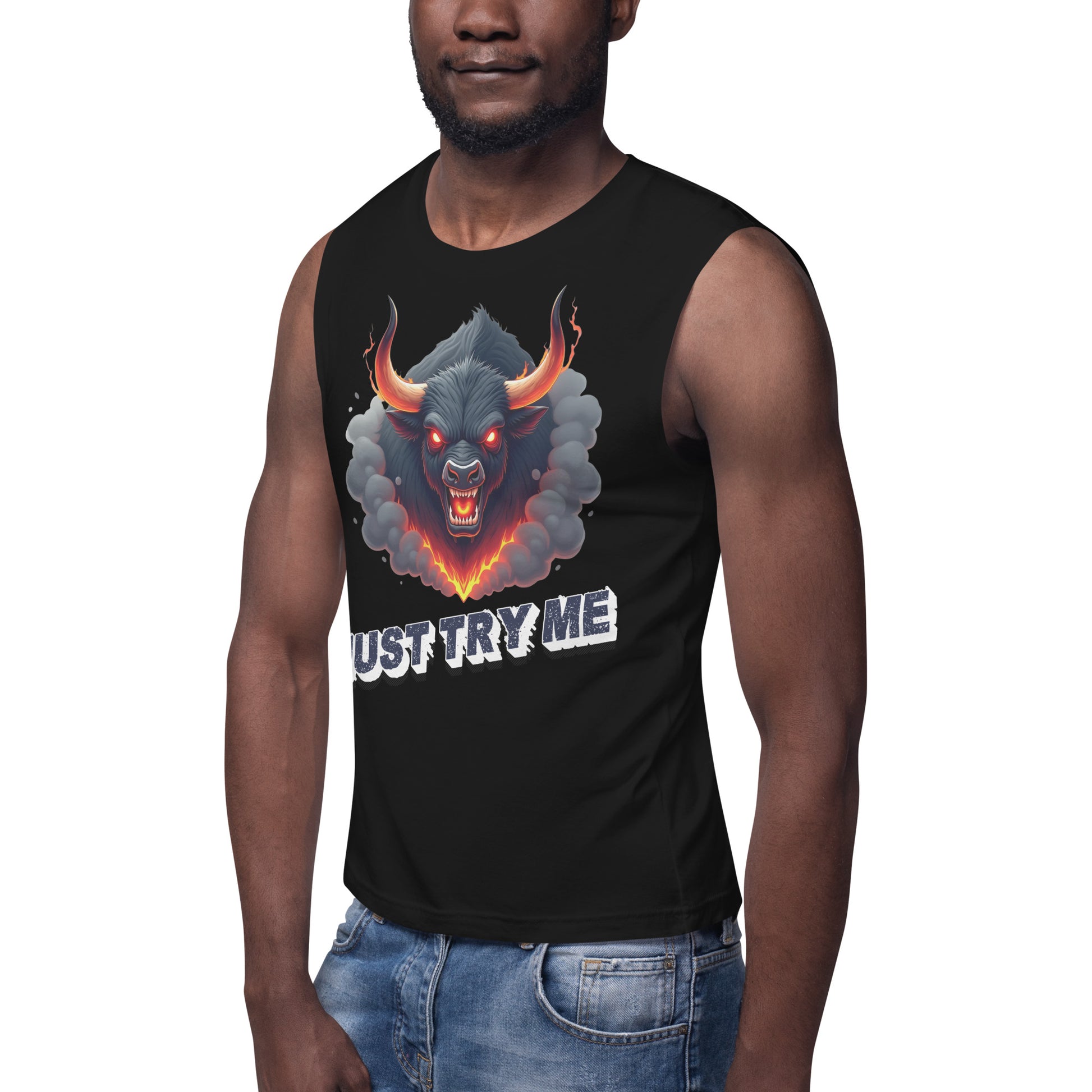 Muscle Shirt - Just Try Me Bull Muscle Tank – Fearless Power for Elite Warriors by printfluence.net