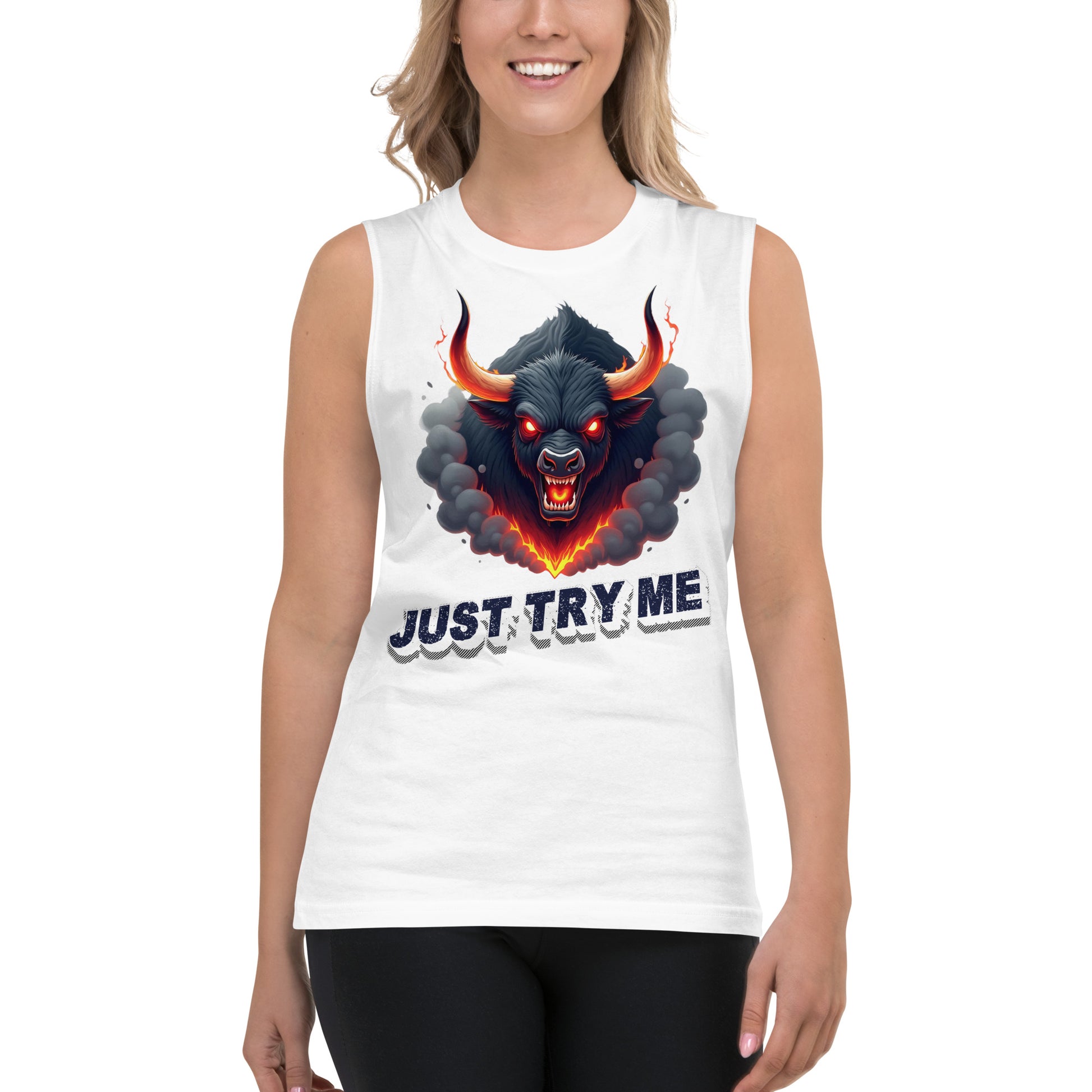 Muscle Shirt - Just Try Me Bull Muscle Tank – Fearless Power for Elite Warriors by printfluence.net