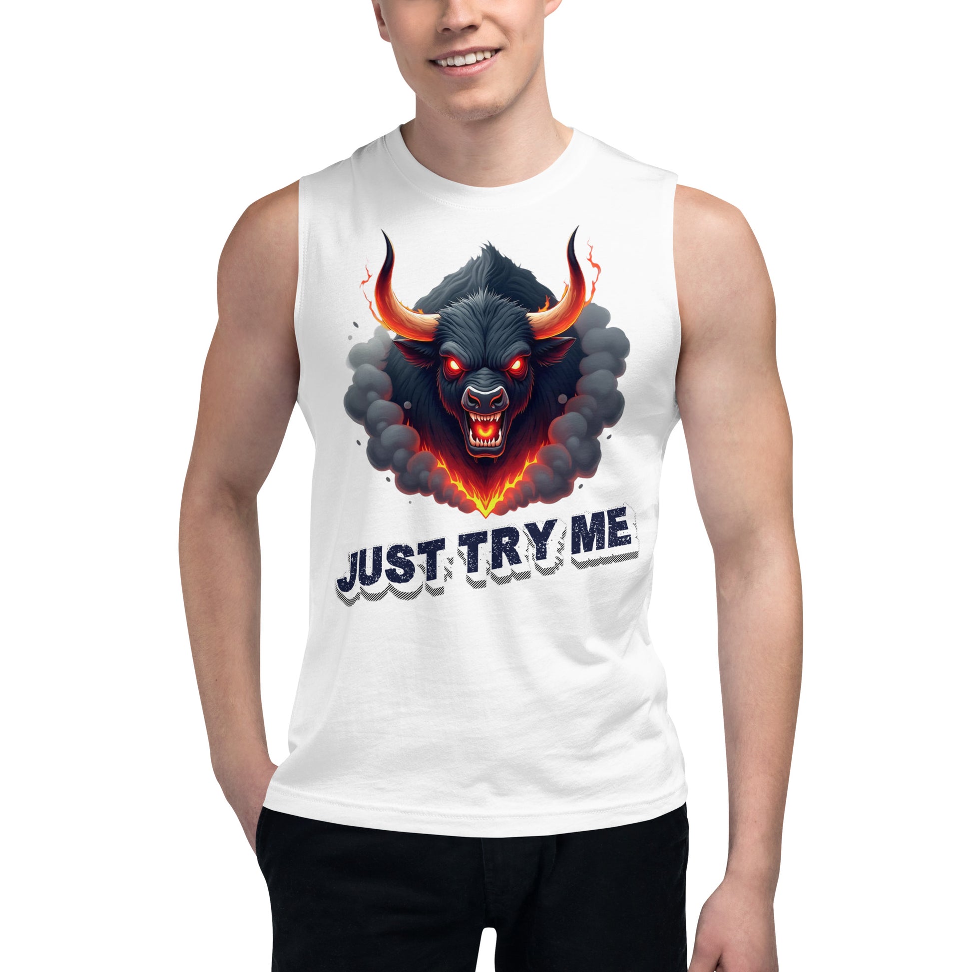 Muscle Shirt - Just Try Me Bull Muscle Tank – Fearless Power for Elite Warriors by printfluence.net