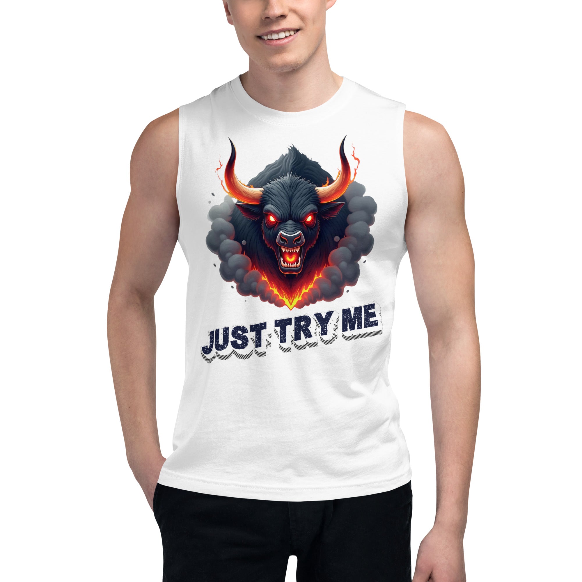 Muscle Shirt - Just Try Me Bull Muscle Tank – Fearless Power for Elite Warriors by printfluence.net