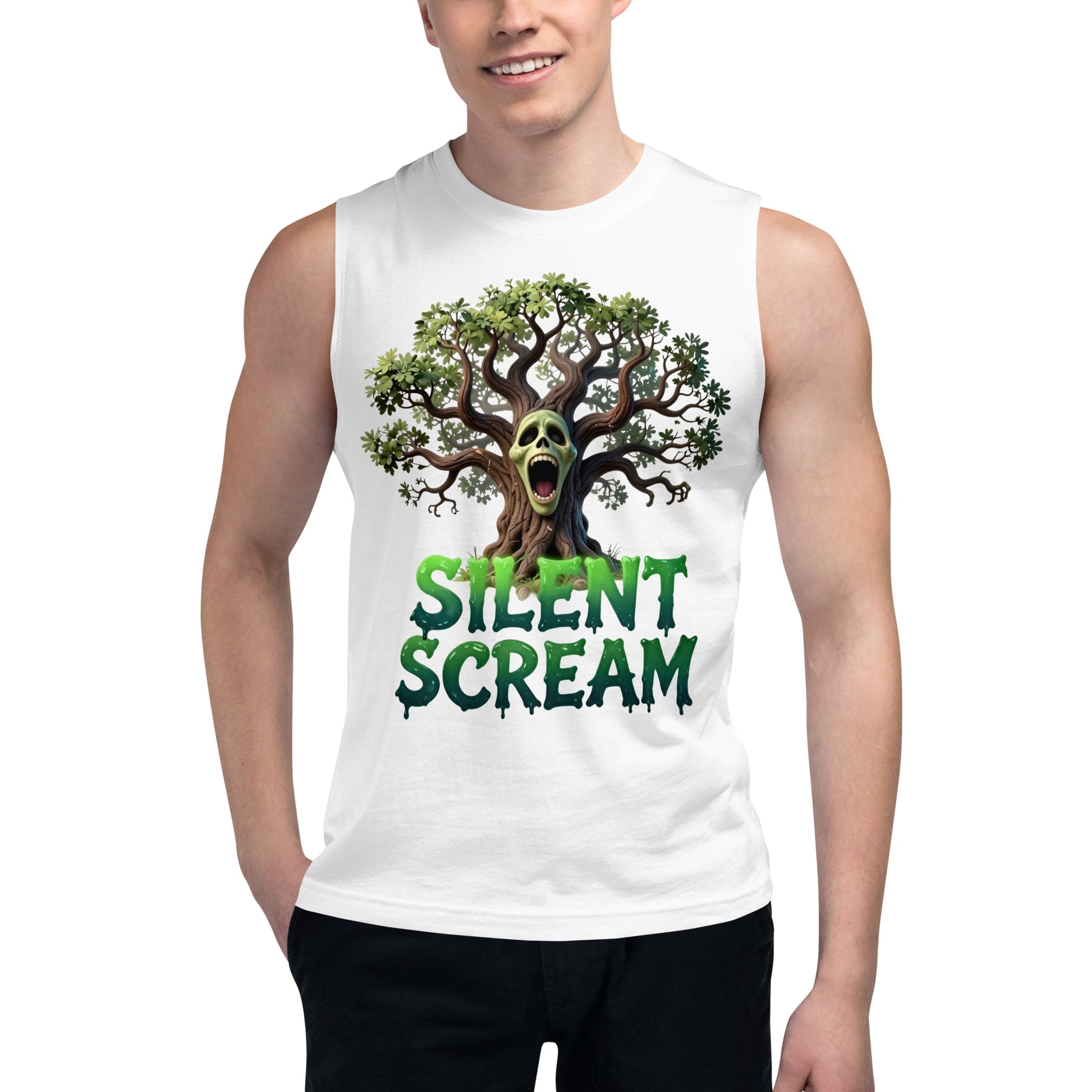Muscle Shirt - Silent Scream Horror Tree Muscle Tank – Elite Edge for Visionary Leaders by printfluence.net
