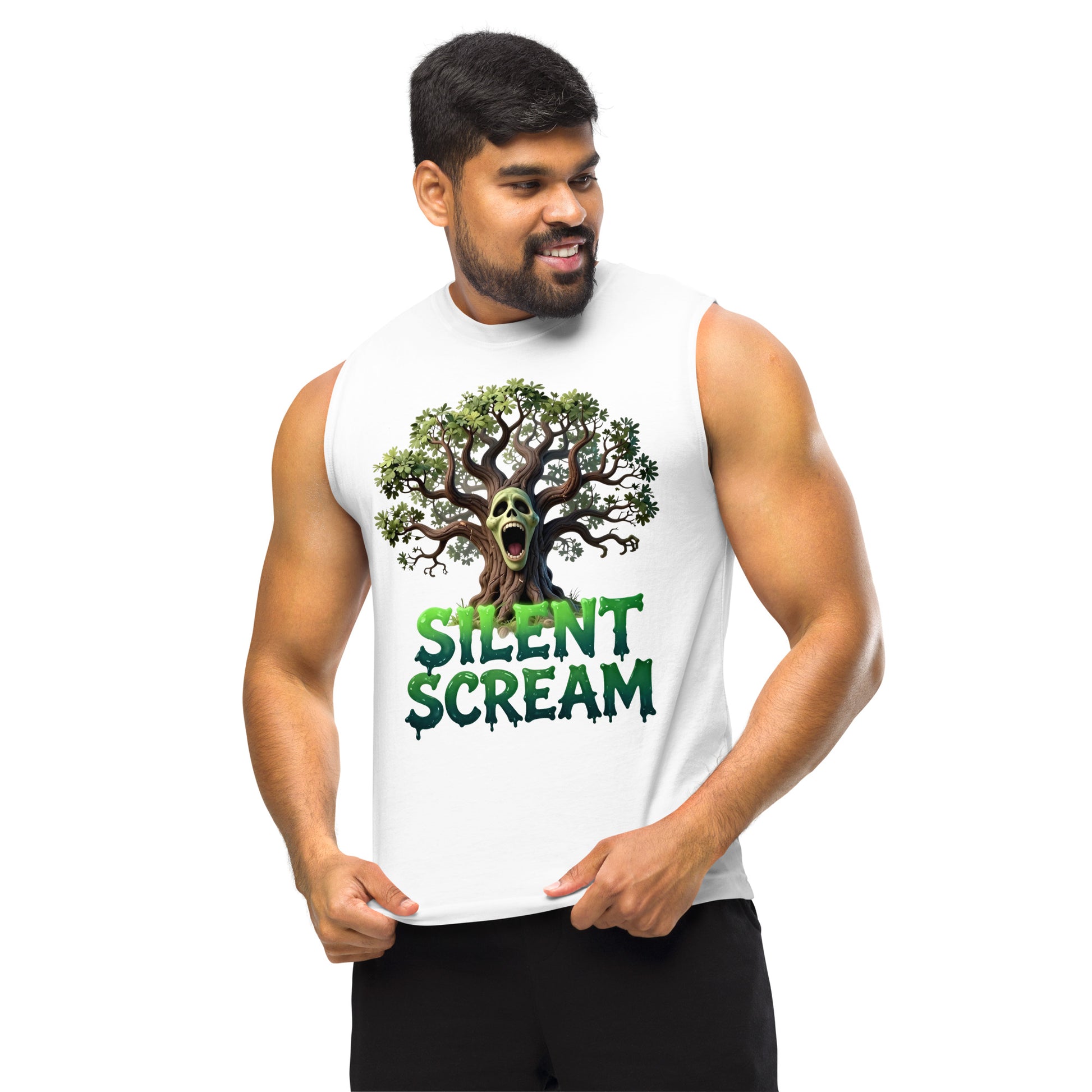 Muscle Shirt - Silent Scream Horror Tree Muscle Tank – Elite Edge for Visionary Leaders by printfluence.net