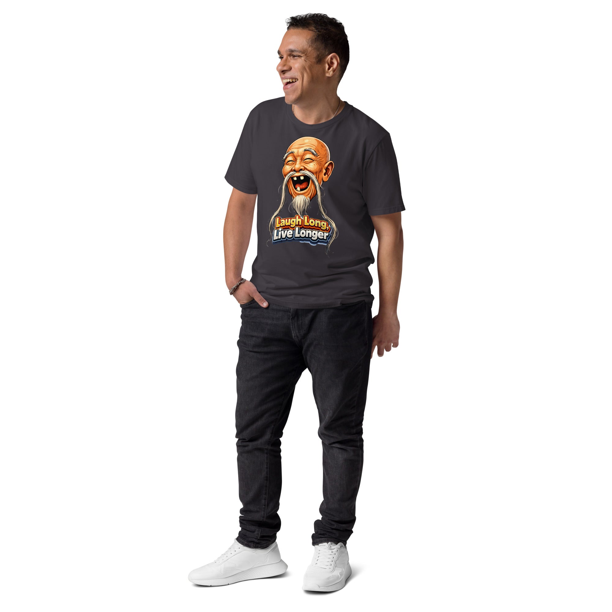 Unisex Organic Cotton Creator 2.0 T-Shirt - Wise Joy: Unisex Organic Cotton T-Shirt - Laugh Long Live Longer Graphic Tee by printfluence.net