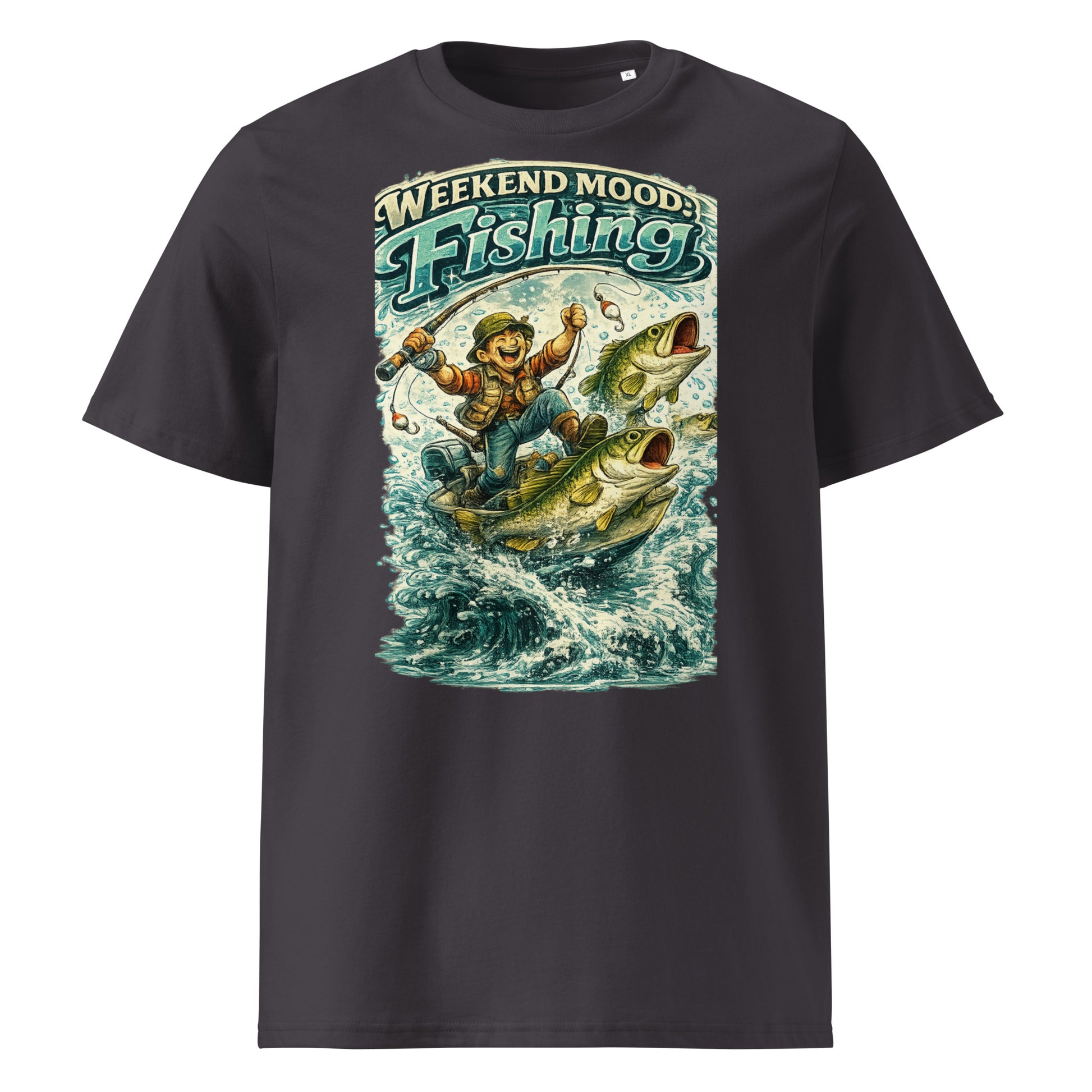 Weekend Mood Fishing Organic T-Shirt - Cute Vintage Bass Fishing Lovers Graphic Tee by printfluence.net