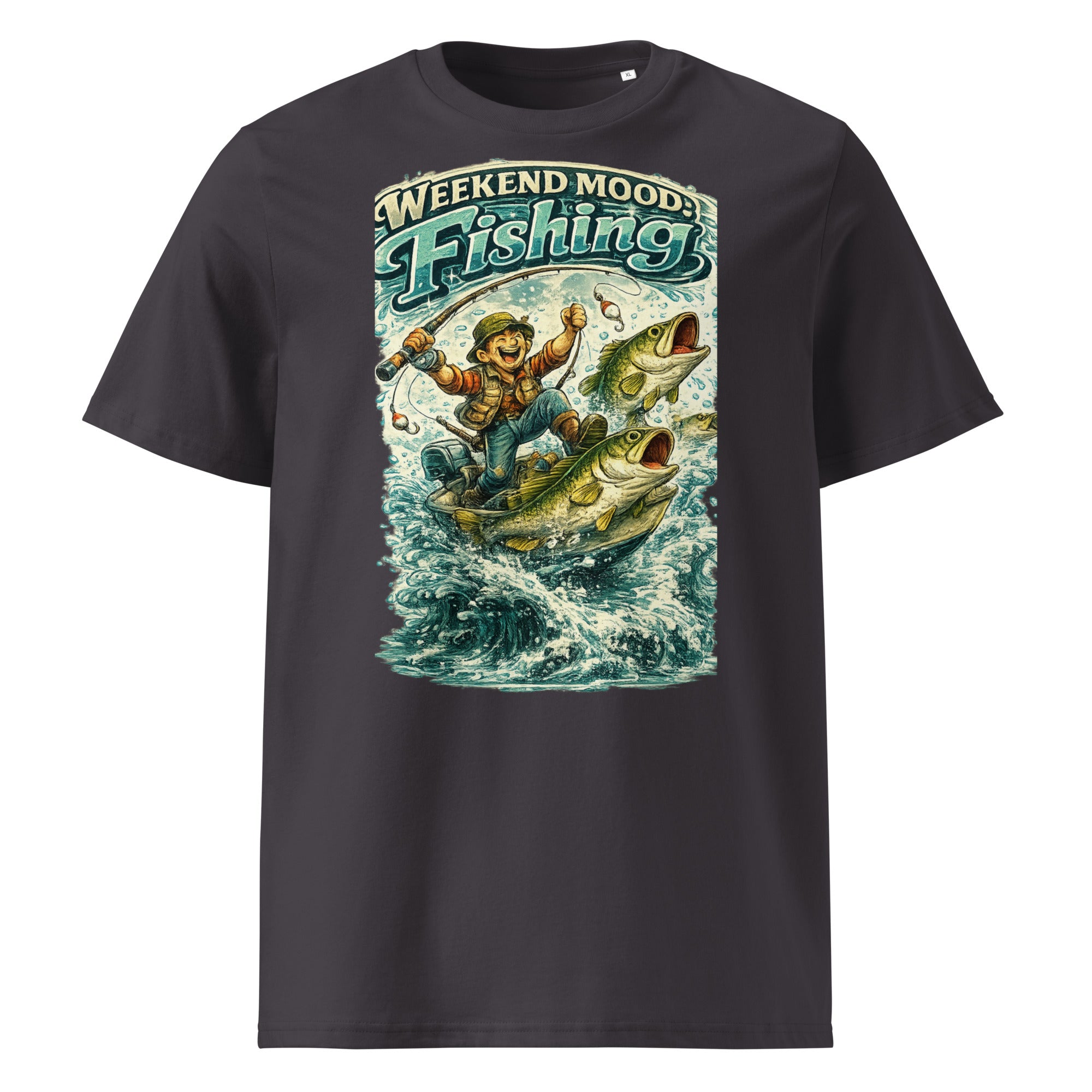 Weekend Mood Fishing Organic T-Shirt - Cute Vintage Bass Fishing Lovers Graphic Tee by printfluence.net