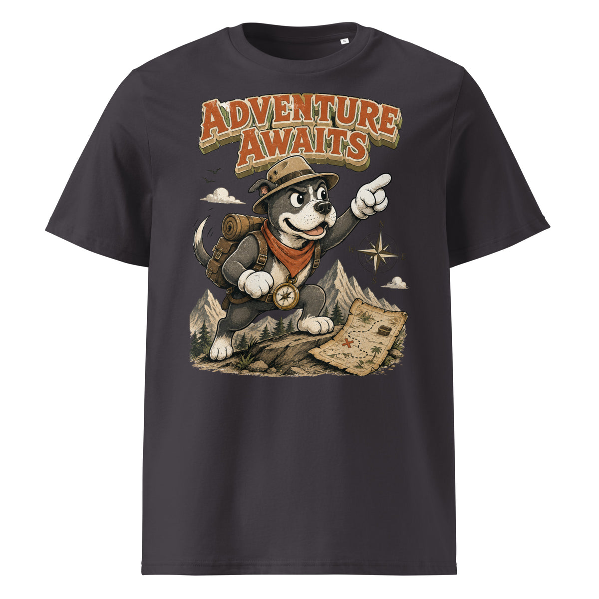 Pitbull Lovers | Unisex Organic Cotton T-Shirt - Adventure Awaits Explorer Dog by printfluence.net