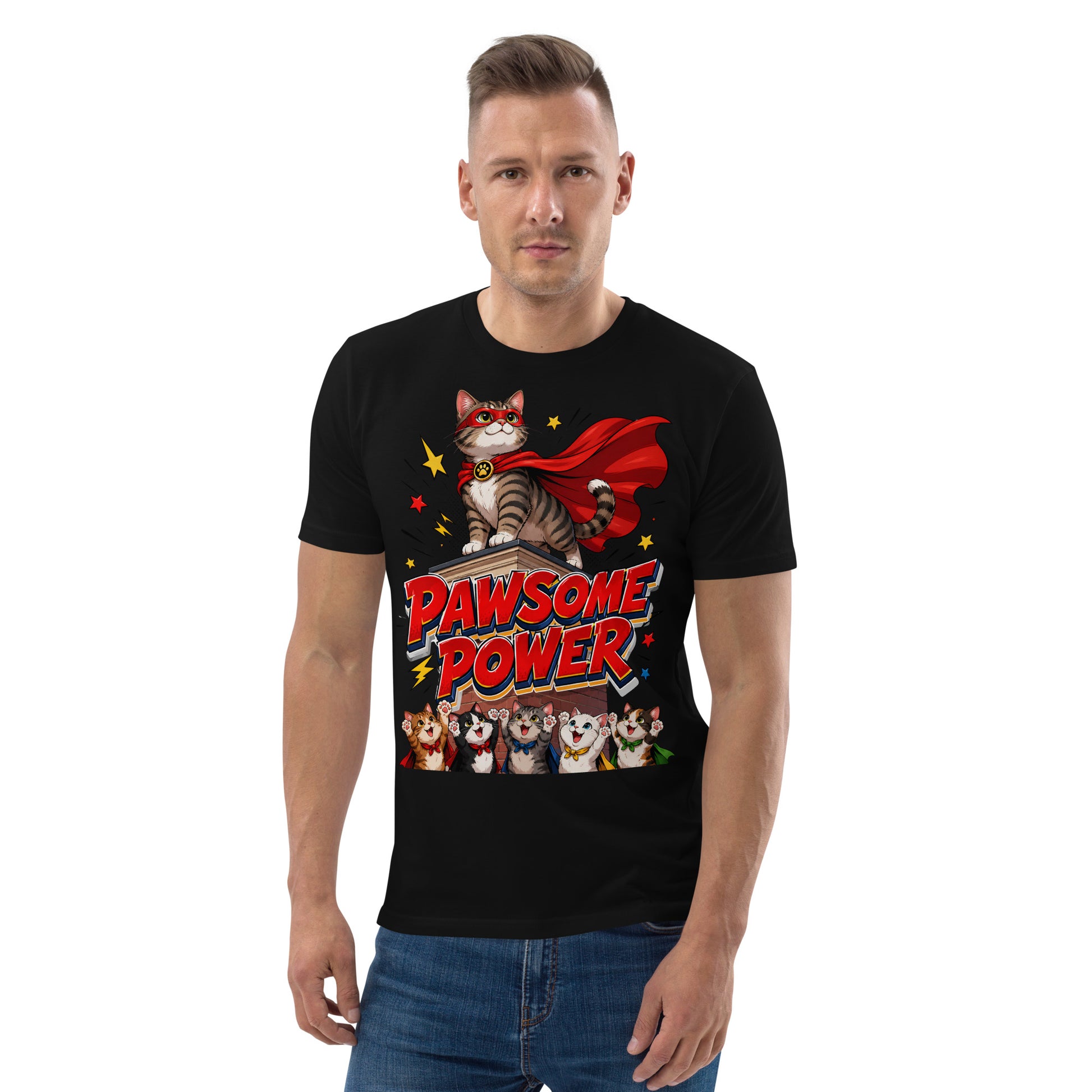 Unisex T-Shirt - Elite Pawsome Power Superhero Cat - Premium Luxury Retro Comic Design by printfluence.net