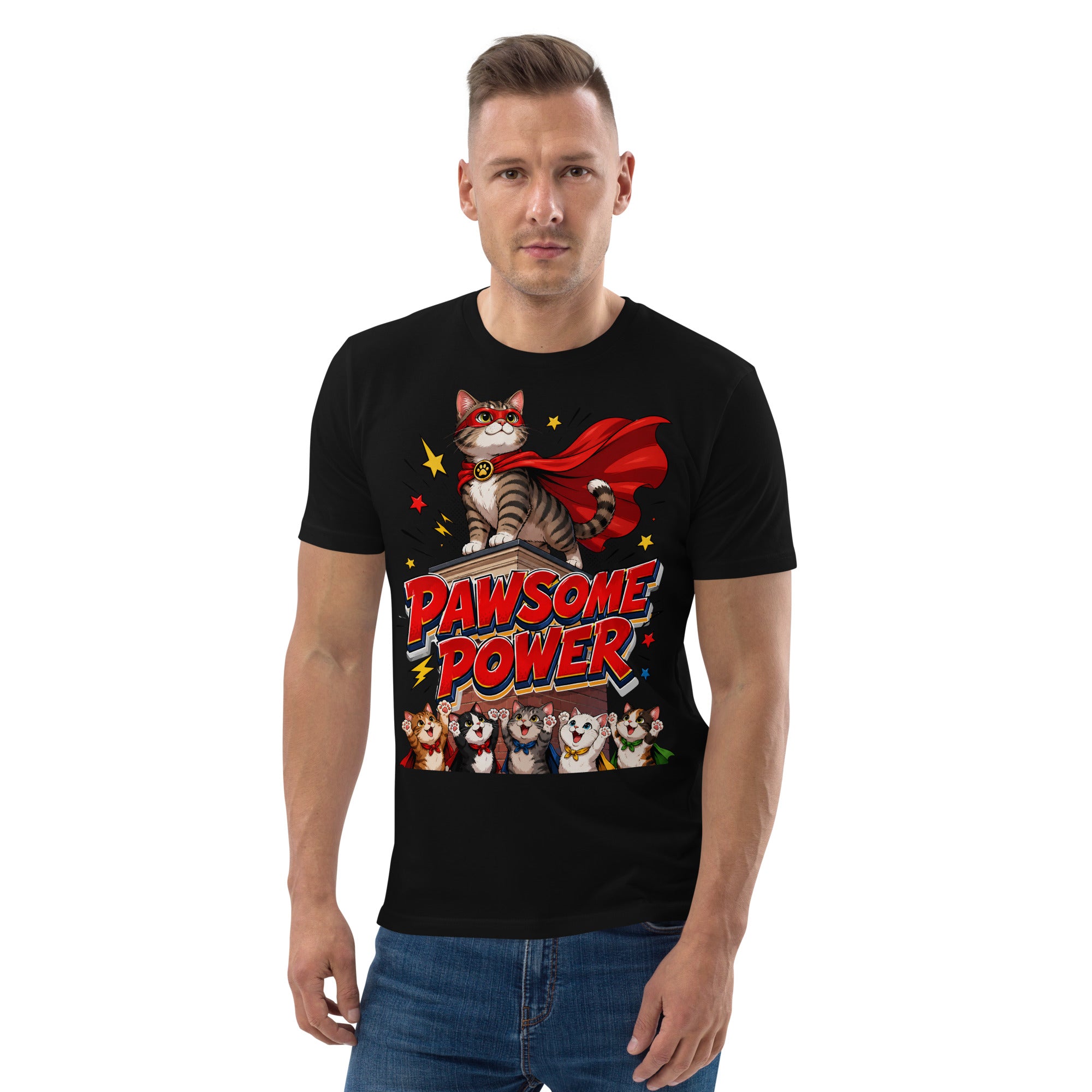 Unisex T-Shirt - Elite Pawsome Power Superhero Cat - Premium Luxury Retro Comic Design by printfluence.net