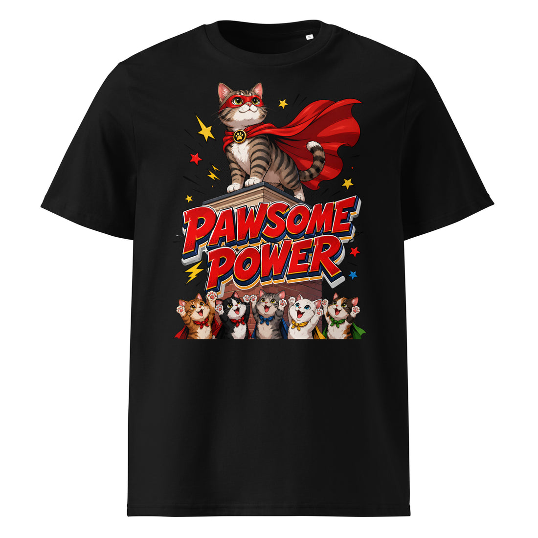 Unisex T-Shirt - Elite Pawsome Power Superhero Cat - Premium Luxury Retro Comic Design by printfluence.net