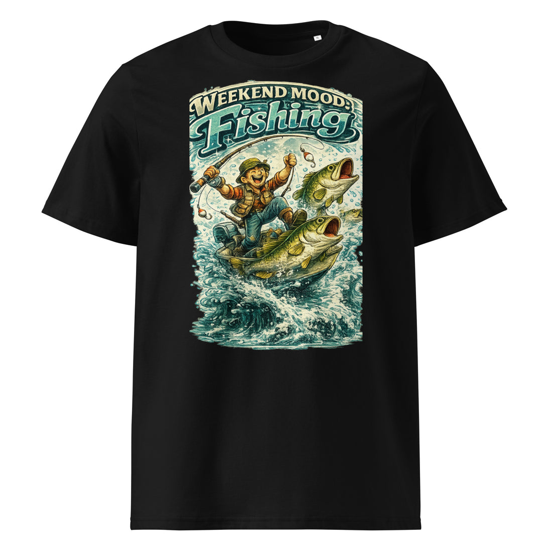 Weekend Mood Fishing Organic T-Shirt - Cute Vintage Bass Fishing Lovers Graphic Tee by printfluence.net