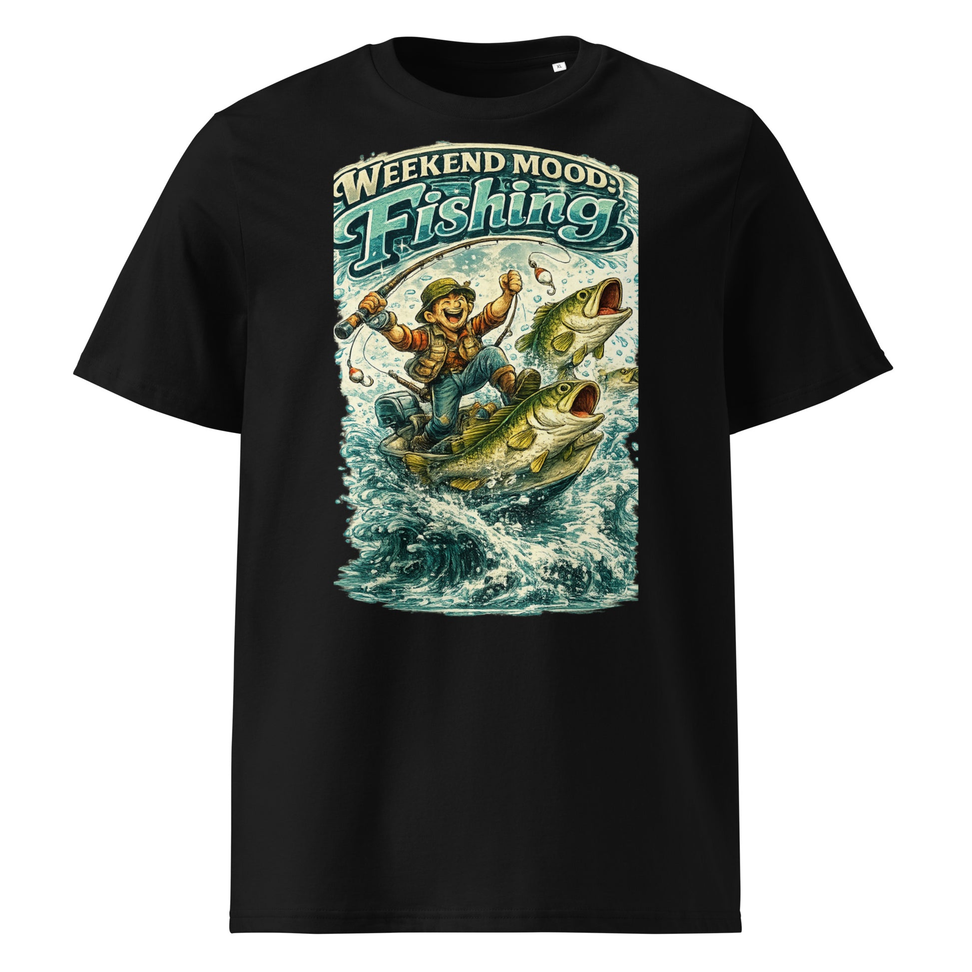 Weekend Mood Fishing Organic T-Shirt - Cute Vintage Bass Fishing Lovers Graphic Tee by printfluence.net
