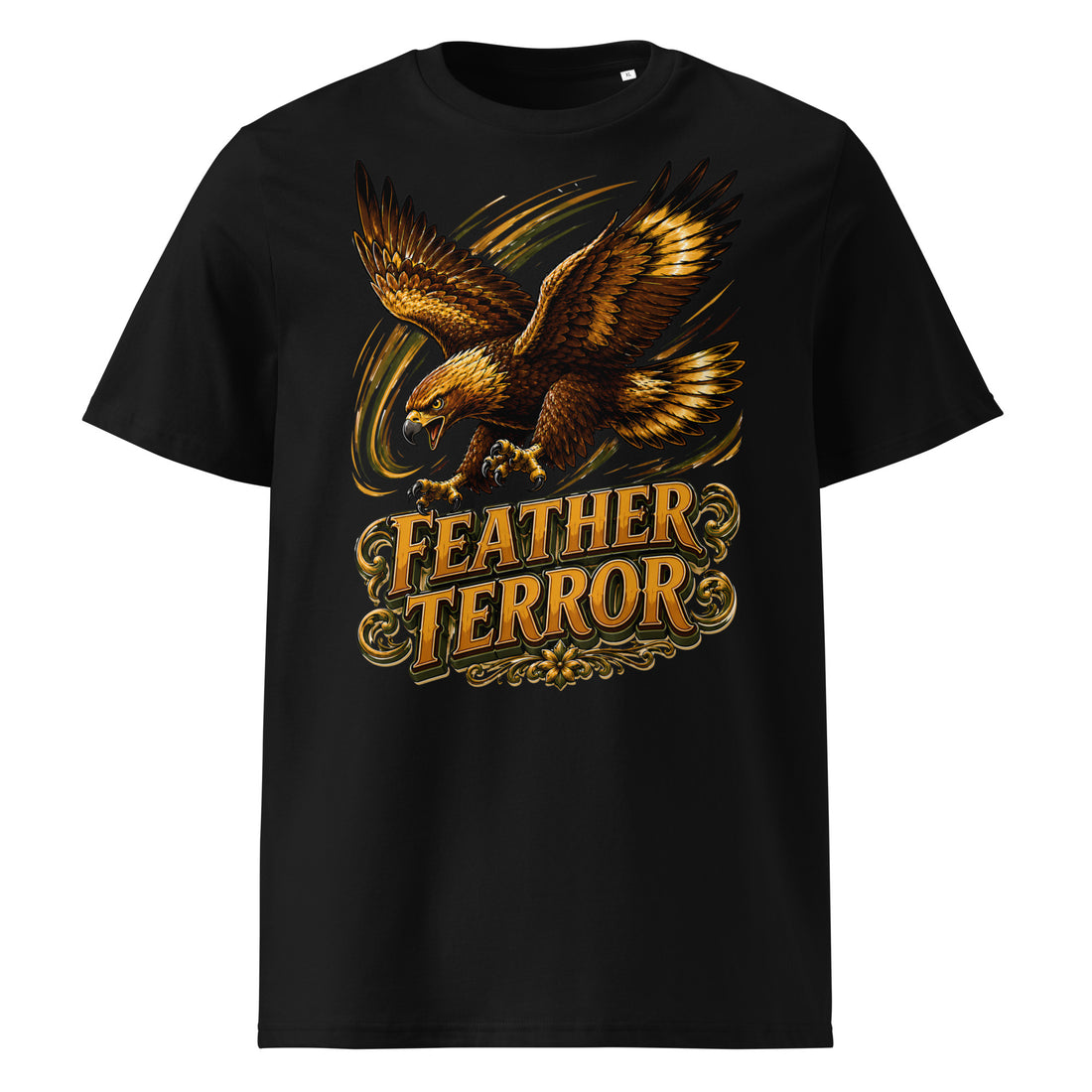 Golden Eagle Feather Terror Unisex Organic Tee by printfluence.net