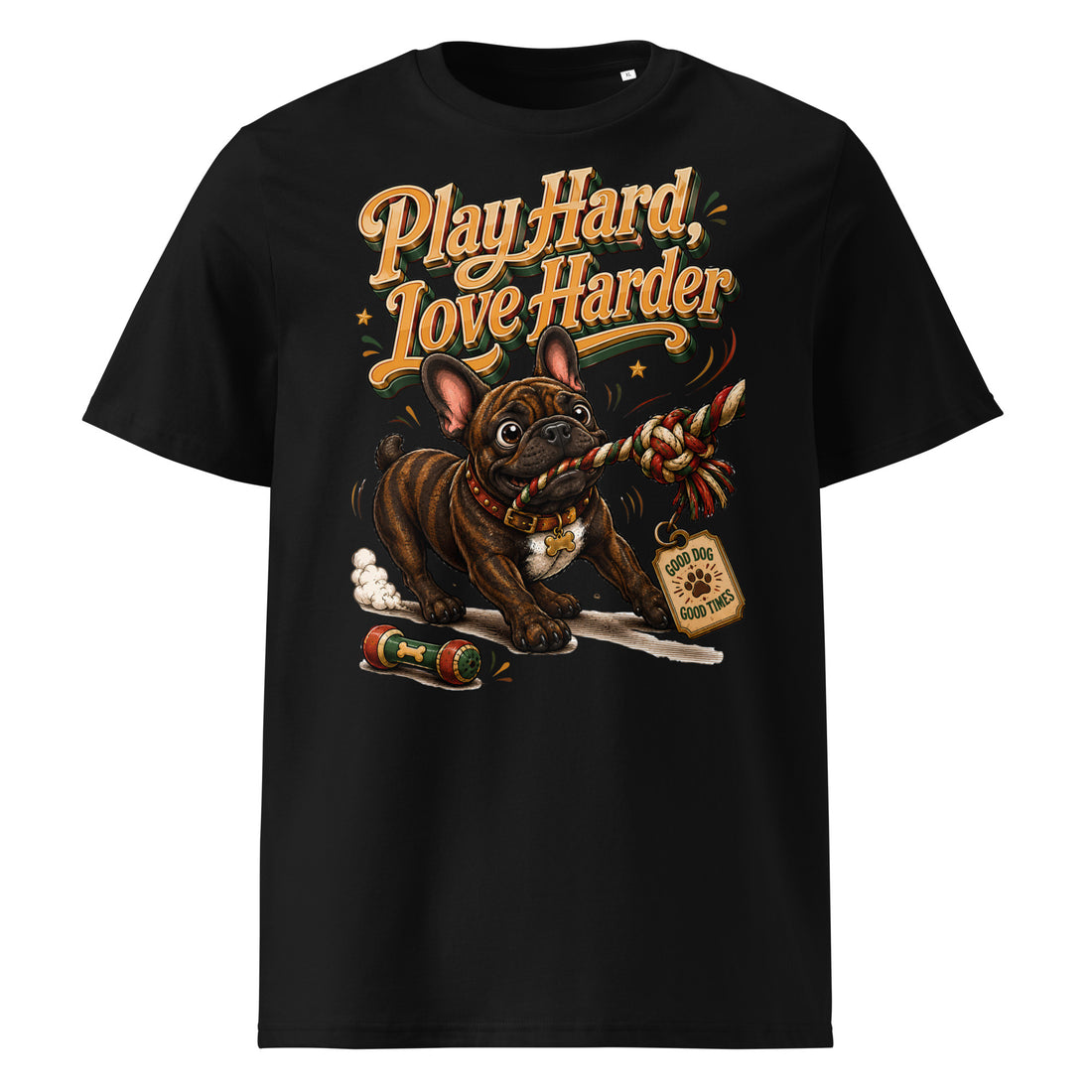 French Bulldog Play Hard Organic Retro T-Shirt by printfluence.net