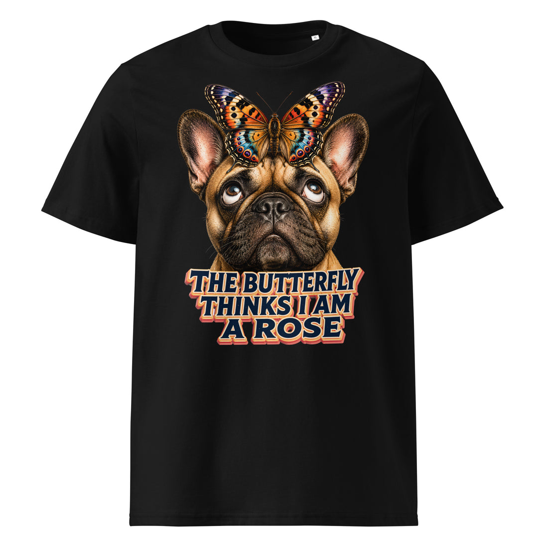 Frenchie Butterfly Rose Tee - Organic French Bulldog Lovers T-Shirt T-15 by printfluence.net