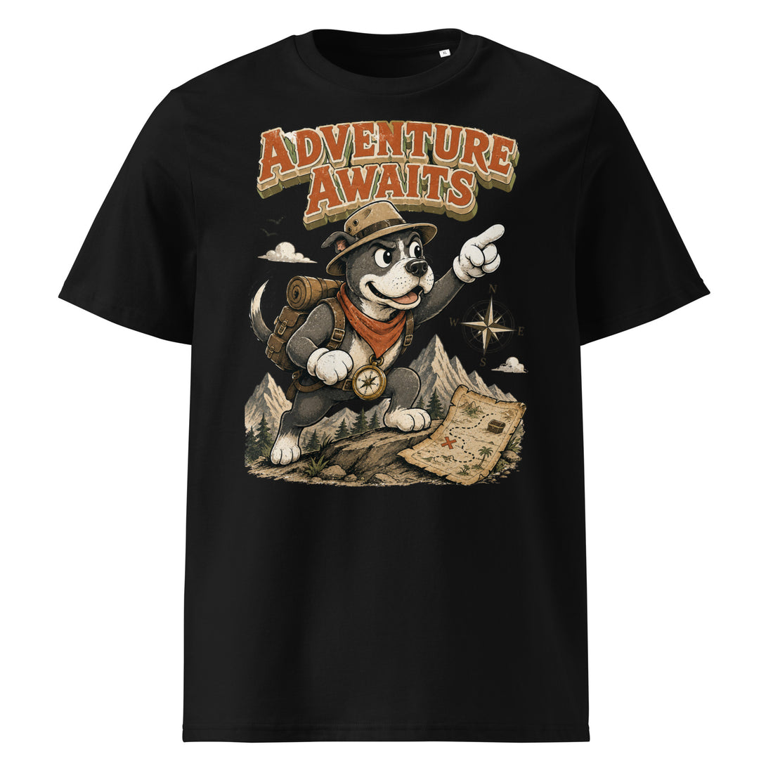 Pitbull Lovers | Unisex Organic Cotton T-Shirt - Adventure Awaits Explorer Dog by printfluence.net